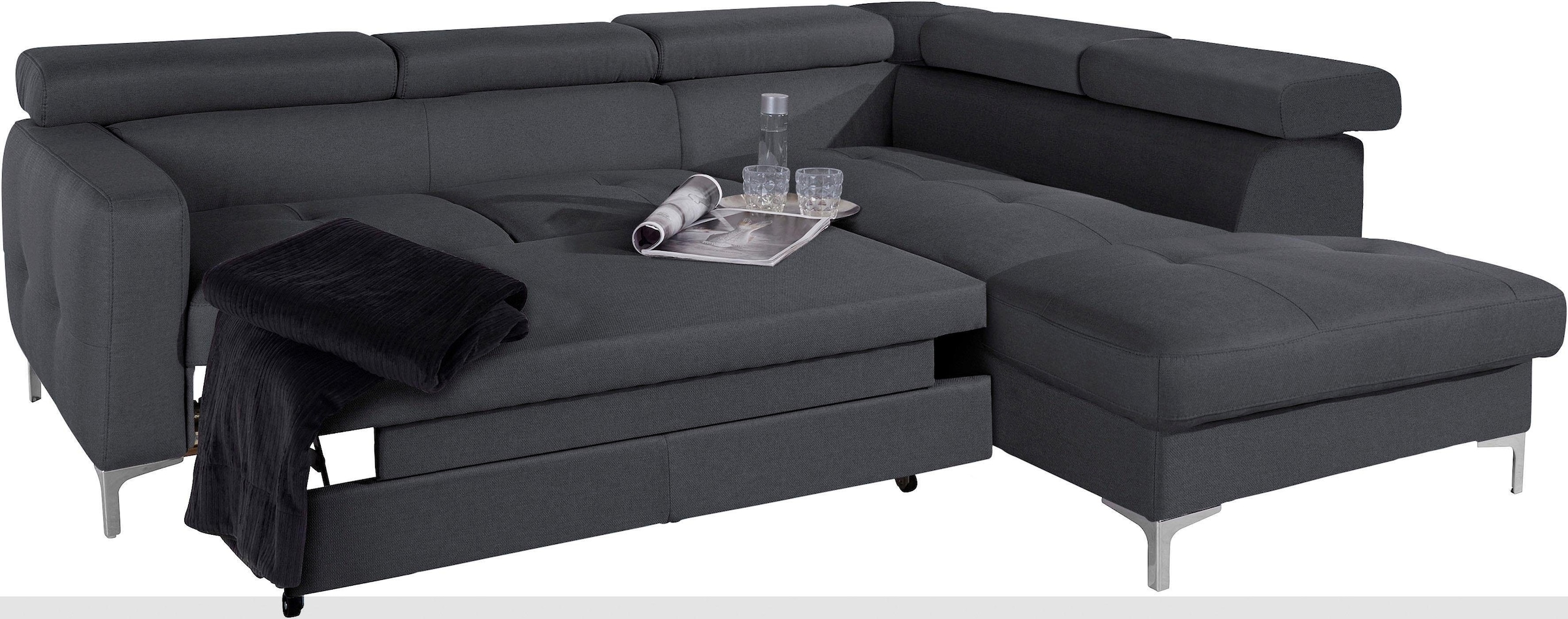 COTTA Polstergarnitur »Sammy L-Form«, (Set), Set bestehend aus: Ecksofa mit Kopfteilverstellung & Hocker