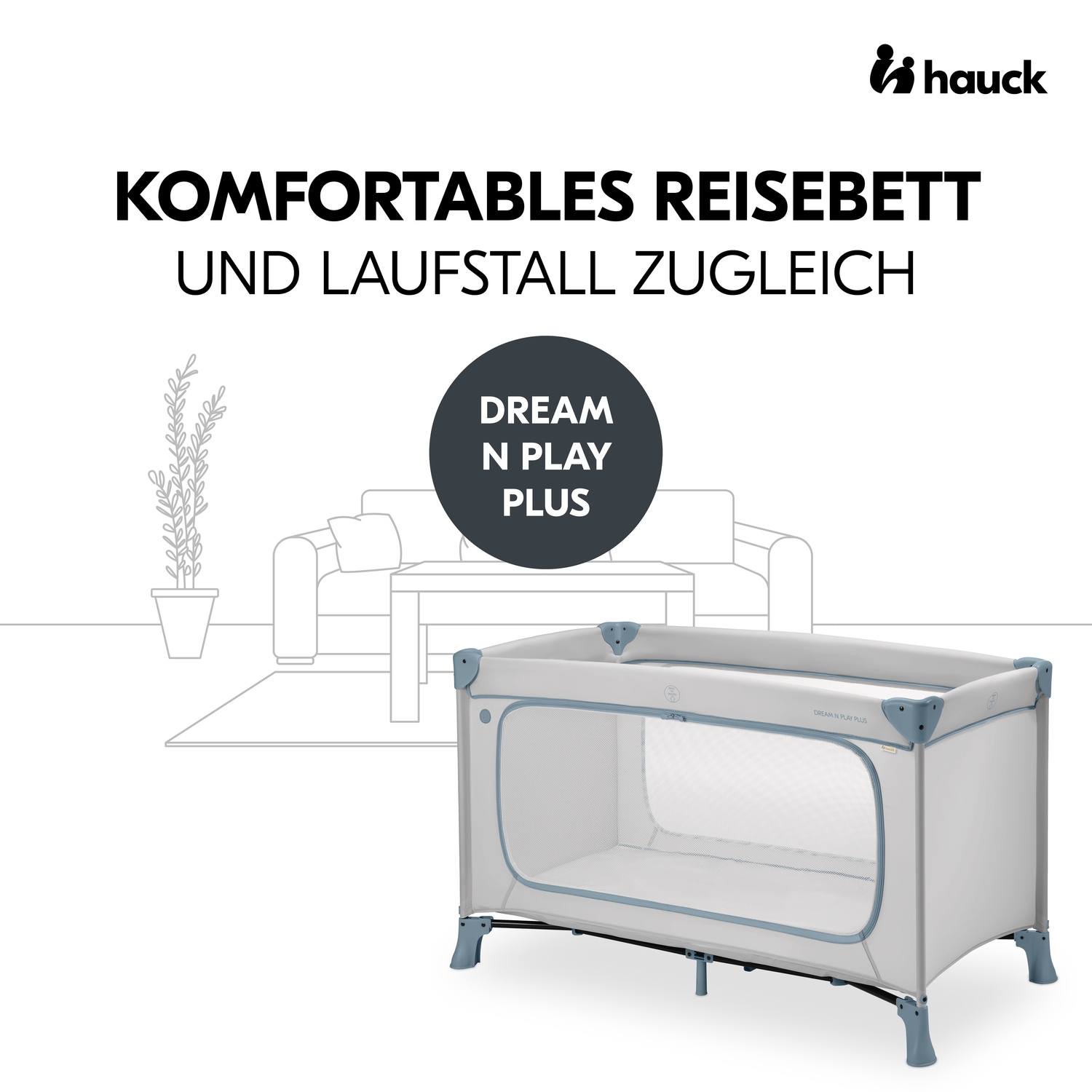 Hauck Baby-Reisebett »Dream N Play Plus, Dusty Blue«, Vorderausstieg