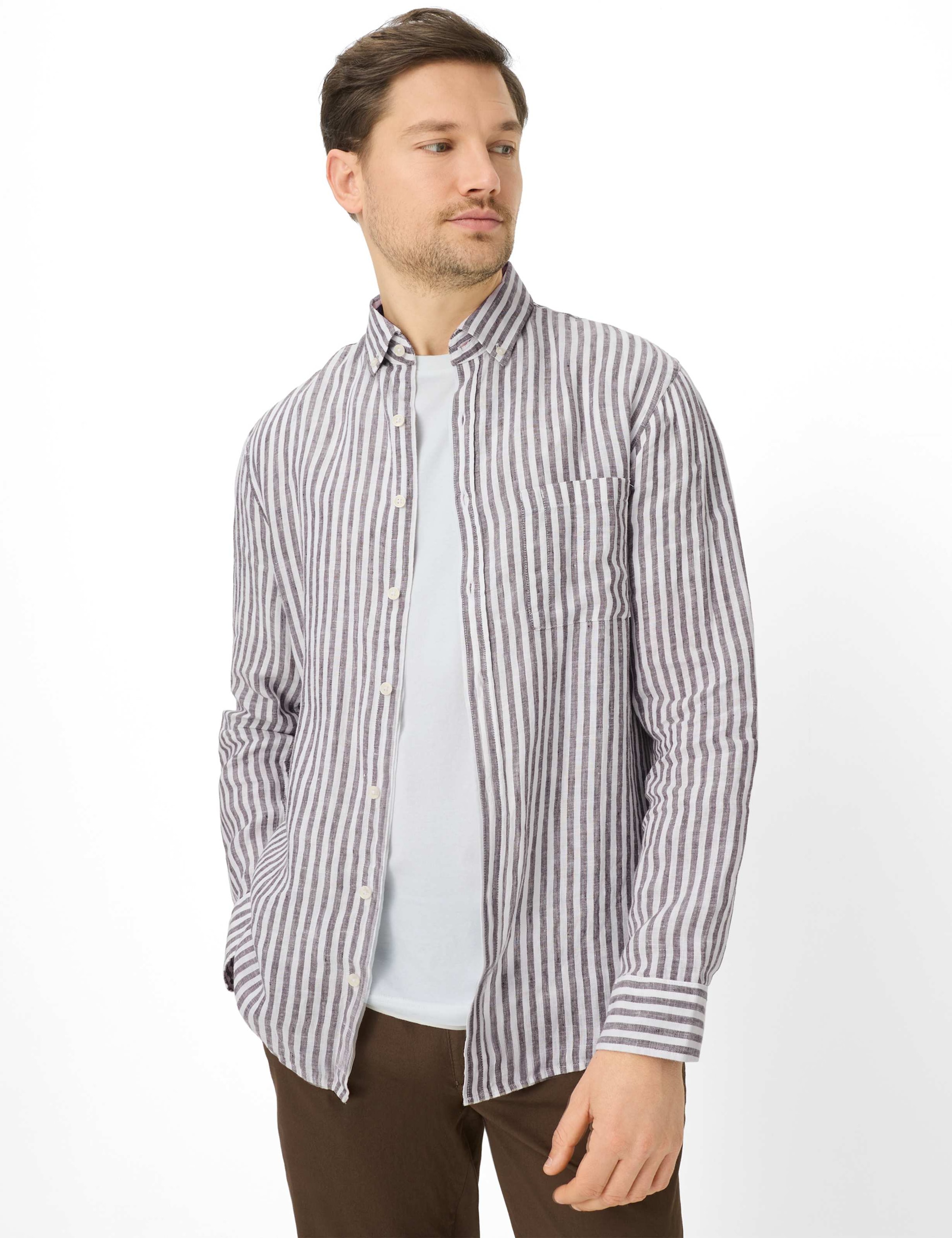 Leinenhemd BRAX "Style DANIEL", Herren, Gr. XXL, Normalgrößen, braun, Web, 100% Leinen, Hemden