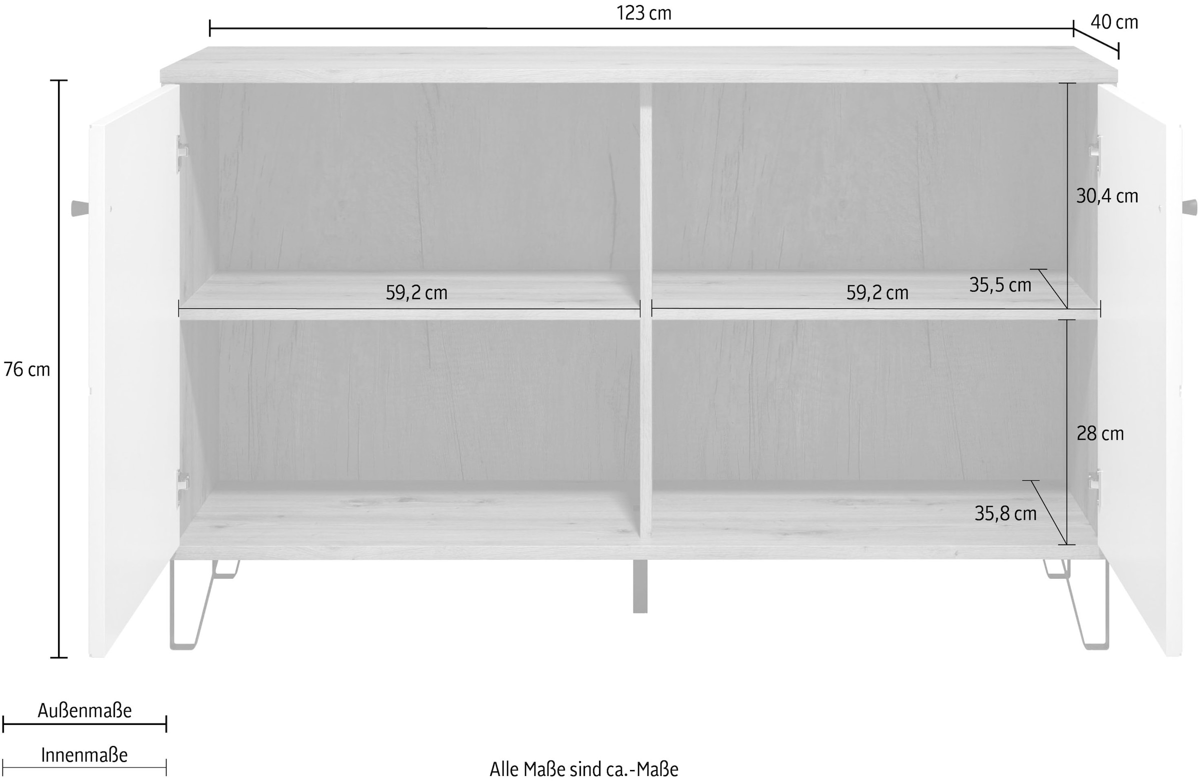 Home affaire Sideboard »Tarragona« Sideboard mit 2 Türen & Soft-Close - (B/T/H) 123/40/76 cm