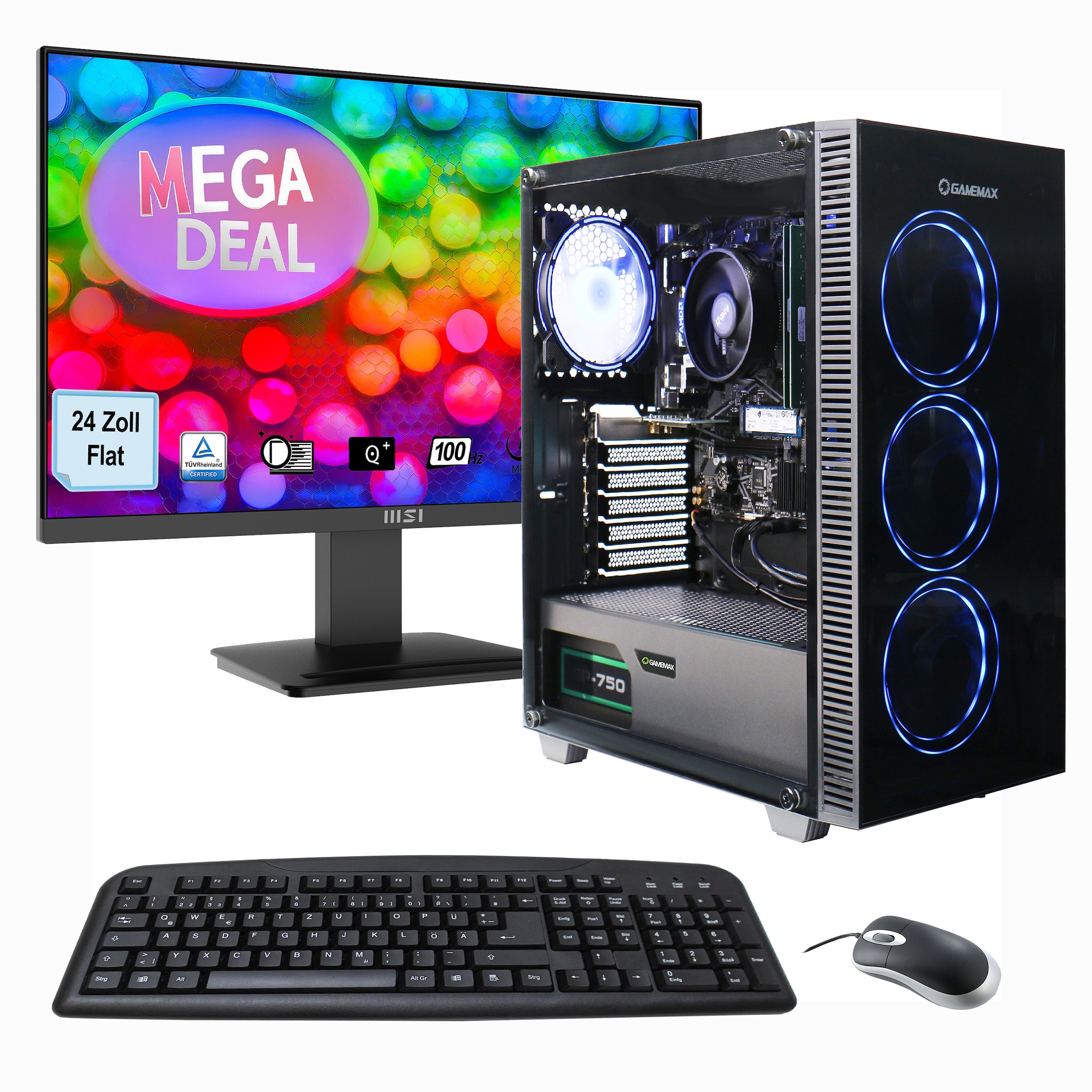 PC-Komplettsystem »MegaDeal Gaming-PC-Set Draco XD«, Windows 11 + MSI PRO MP2412DE...