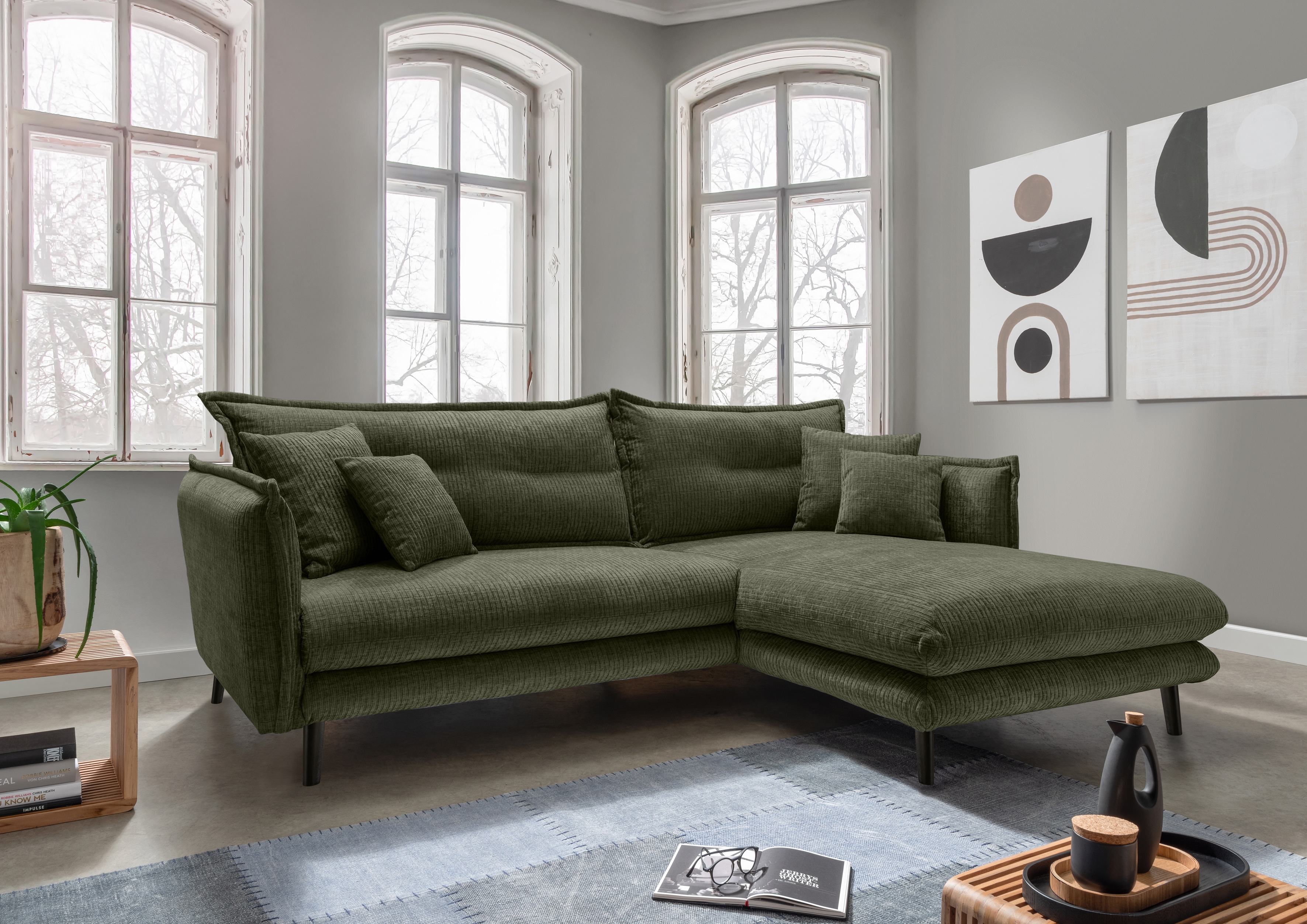 Home affaire Ecksofa "Levke, 255 x 180 cm, modern und bequem" Velours, Kissen: Paradiso, L-Form, inkl. Rücken- und Zierkissen