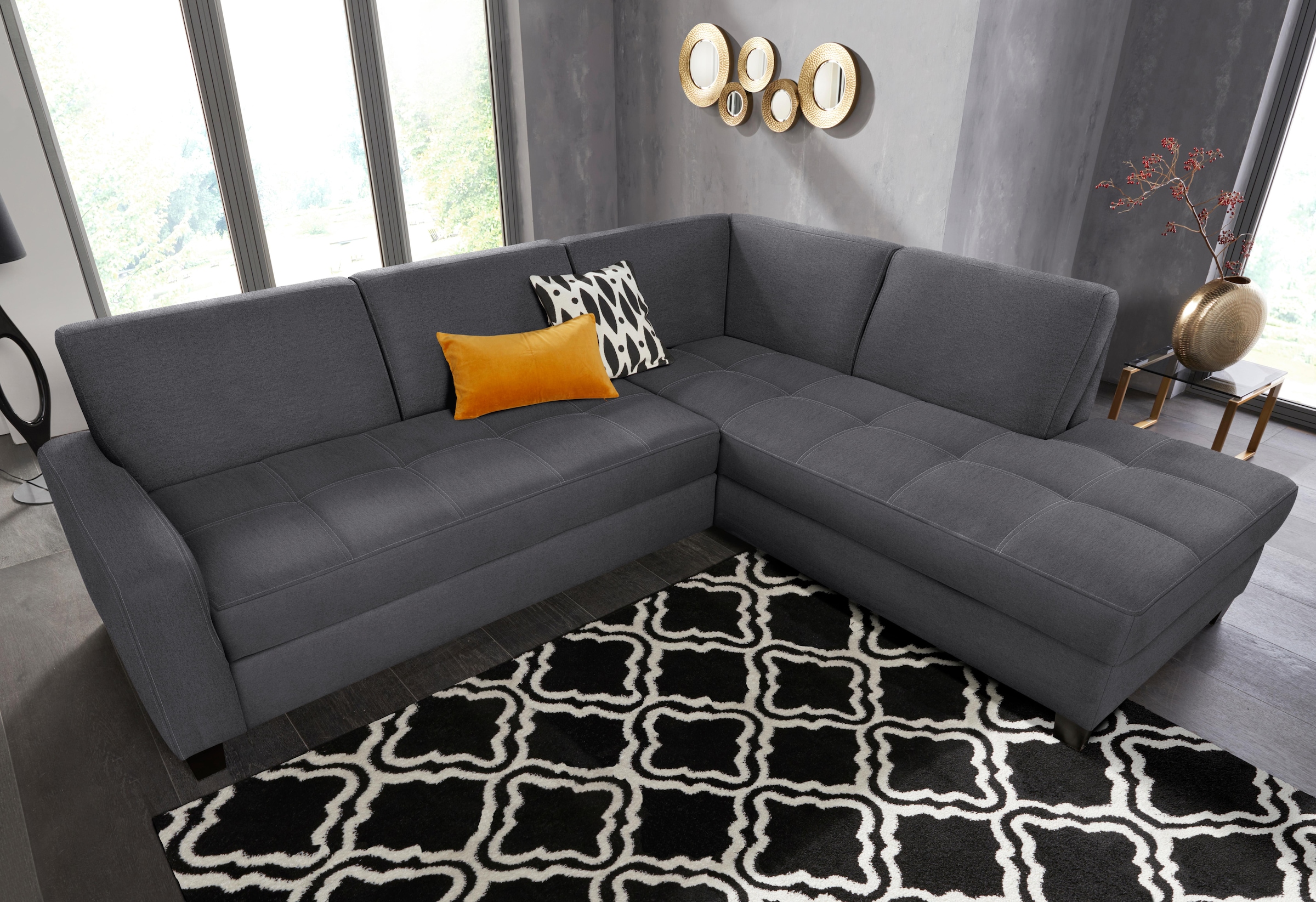 DOMO collection Ecksofa »Florentina zeitlos und elegant, Sitznähte als Designelement, L-Form«, wahlweise mit Bettfunktion, mit Kontrastnaht, Komfortsitzhöhe 47cm