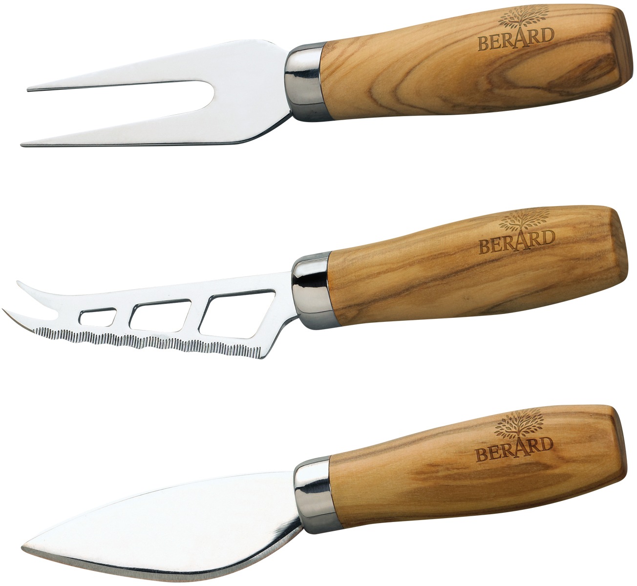 BERARD FRANCE 1892 Messer-Set für Käse, hochwertige Edelstahlklingen mit Olivenholzgriff