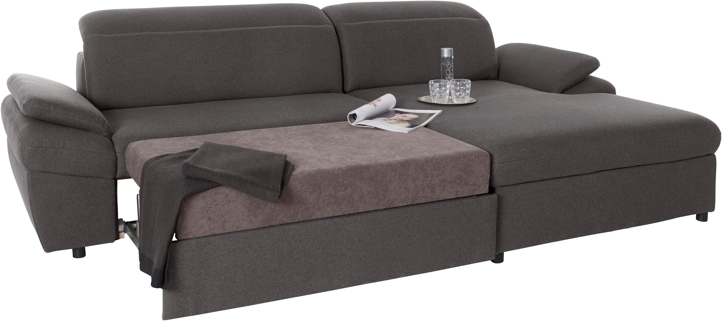 exxpo - sofa fashion Ecksofa »Kyoto, inkl. Kopfteil- und Armteilverstellung, hoher Sitzkomfort«, wahlweise mit Bettfunktion und Bettkasten, hochwertige Bezüge, L-Form