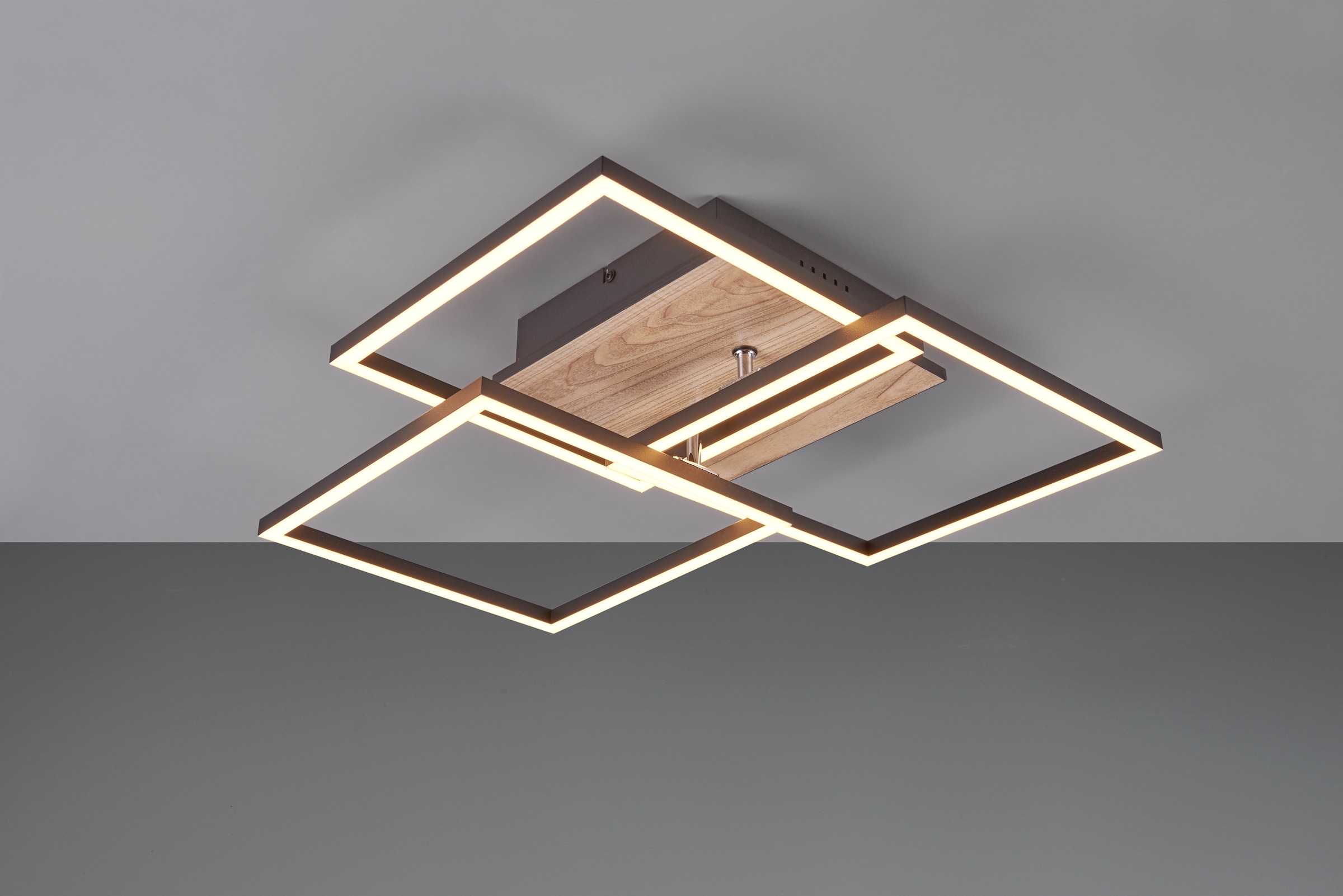 REALITY Leuchten LED Deckenleuchte »MOBILE, LED Deckenlampe 2700-6000K 3200 Lumen inkl Fernbedienung CCT«, 1 flammig, Leuchtmittel LED-Board | LED fest integriert, dimmbar Nachtlicht schwenkbare LED Elemente schwarz + Holz-Optik