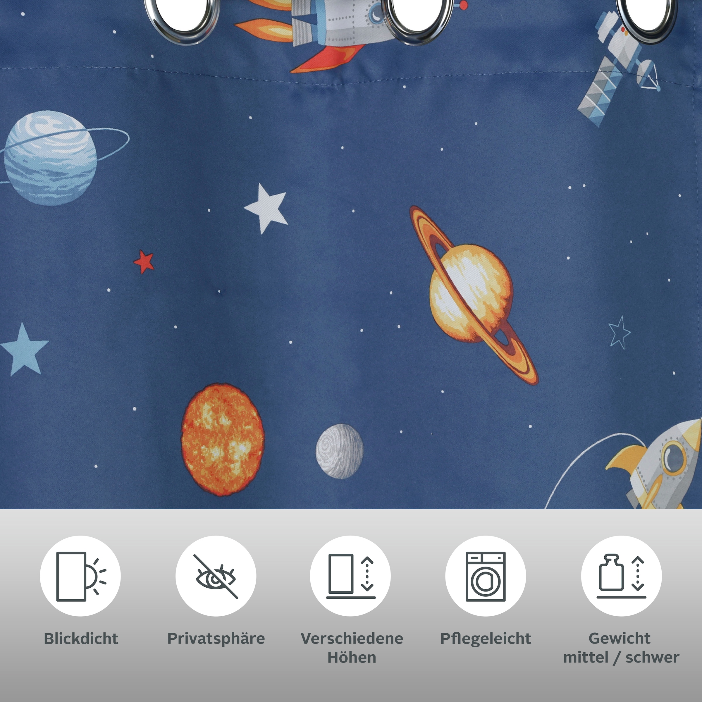 Lüttenhütt Verdunkelungsvorhang »Weltall«, (1 St.), Kindergardine, bedruckt, blickdicht, gewebt, verschiedene Größen