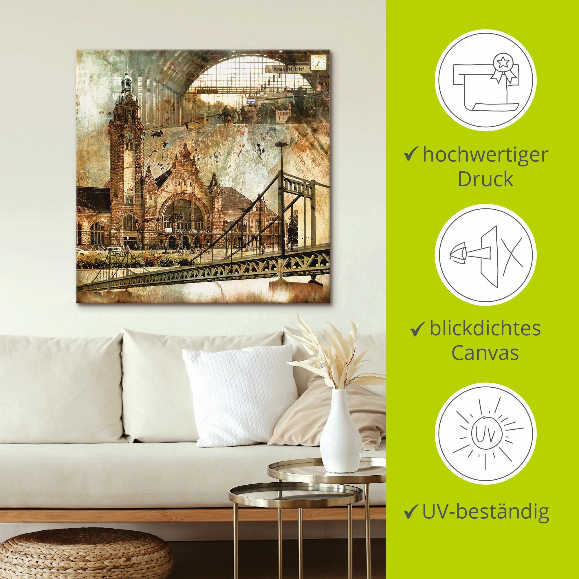 Artland Wandbild »Krefeld Skyline Abstrakte Collage«, Gebäude, (1 St.), als Leinwandbild, Poster in verschied. Größen