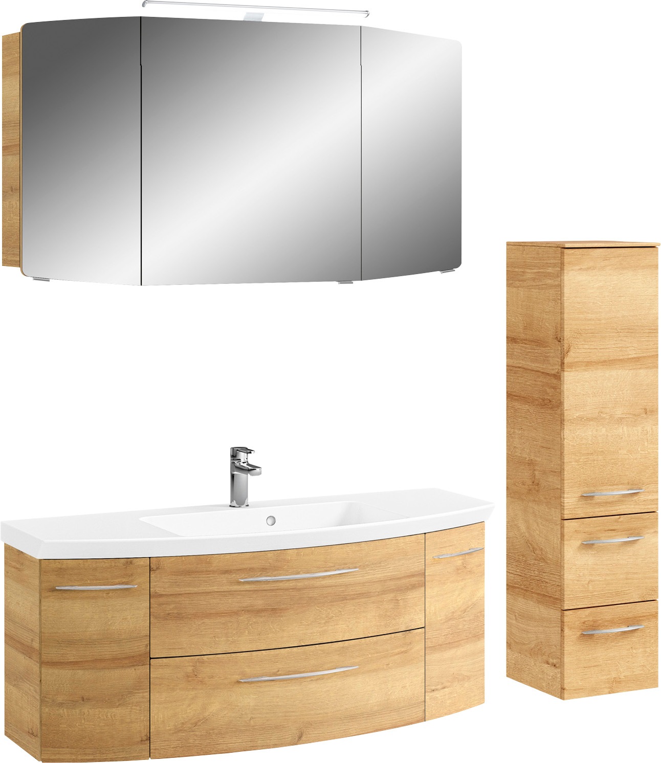 Thumbnail - Saphir Badmöbel-Set "Cassca Sprint 3-teilig Mineralmarmor-Waschtisch mit LED-Spiegelschrank" 4 Stk. tlg.