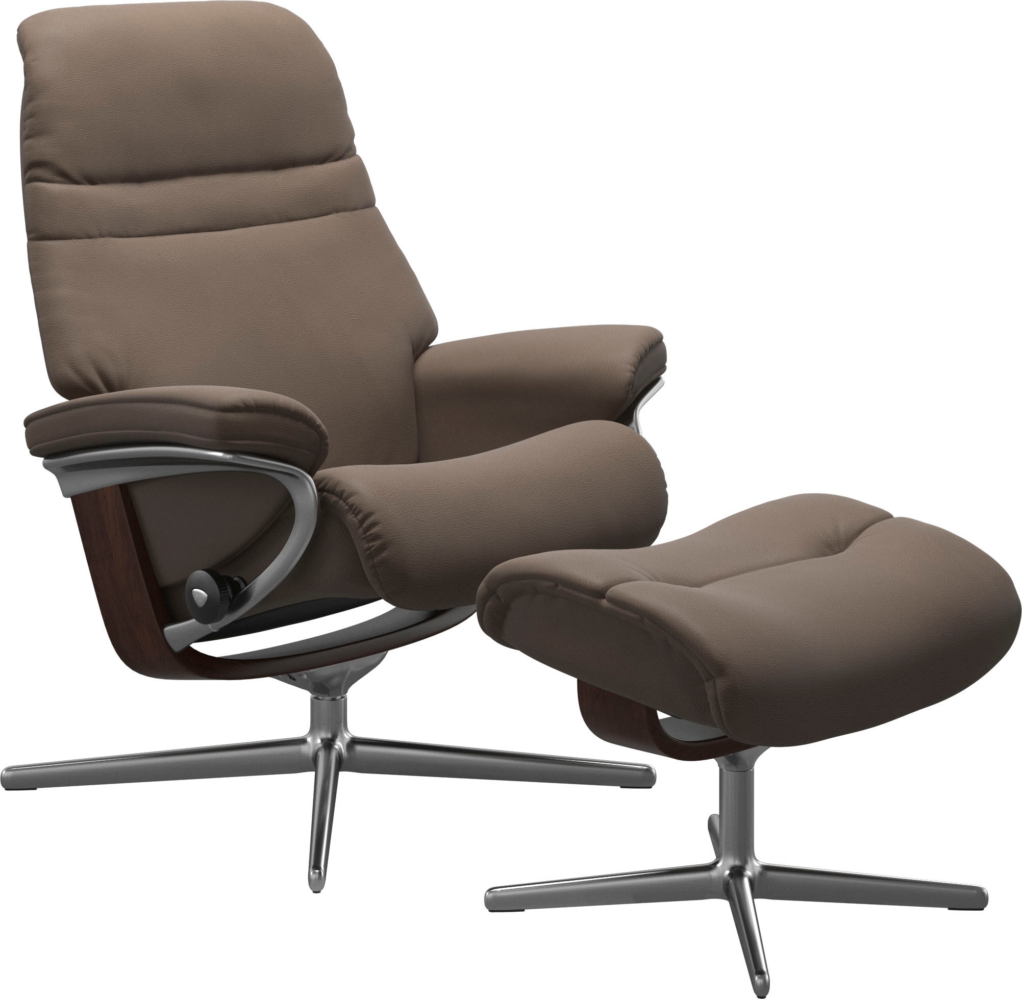 Stressless Relaxsessel "Sunrise" Set, Relaxsessel mit Hocker, mit Hocker, mit Cross Base, Größe S, M & L, Holzakzent Braun