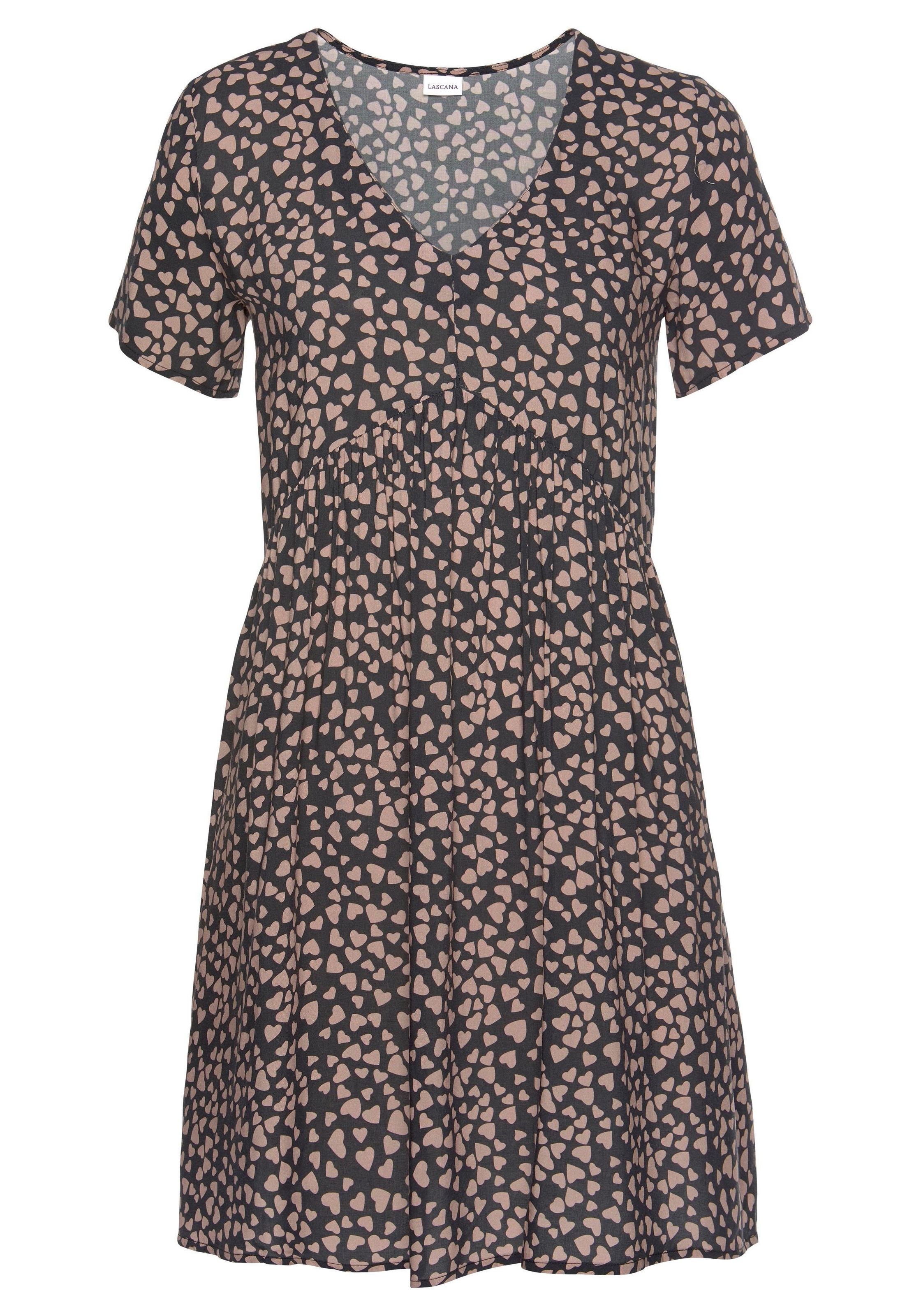 LASCANA Blusenkleid mit Herzchenprint, lockeres T-Shirtkleid, günstig online kaufen