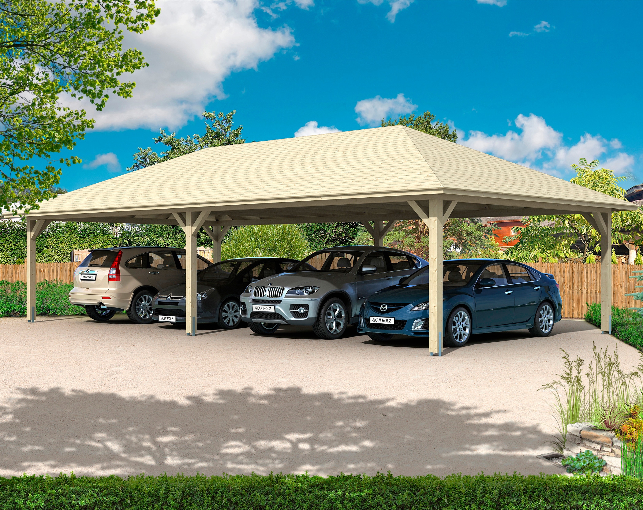 Skanholz Doppelcarport "Taunus" Leimholz 530 cm natur