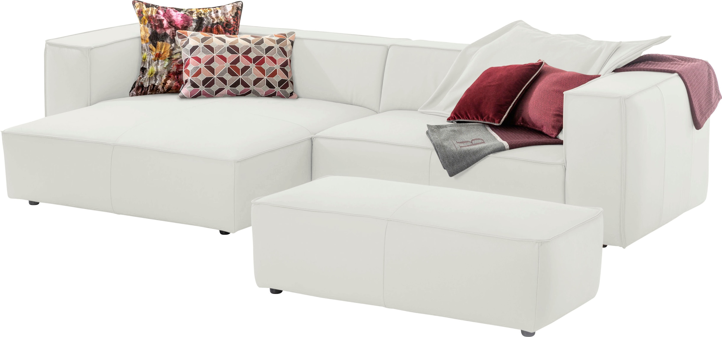 W.SCHILLIG Ecksofa »around-the-block«, (Spar-Set), inklusive Hocker, mit eleganter Biese, mit Federkern