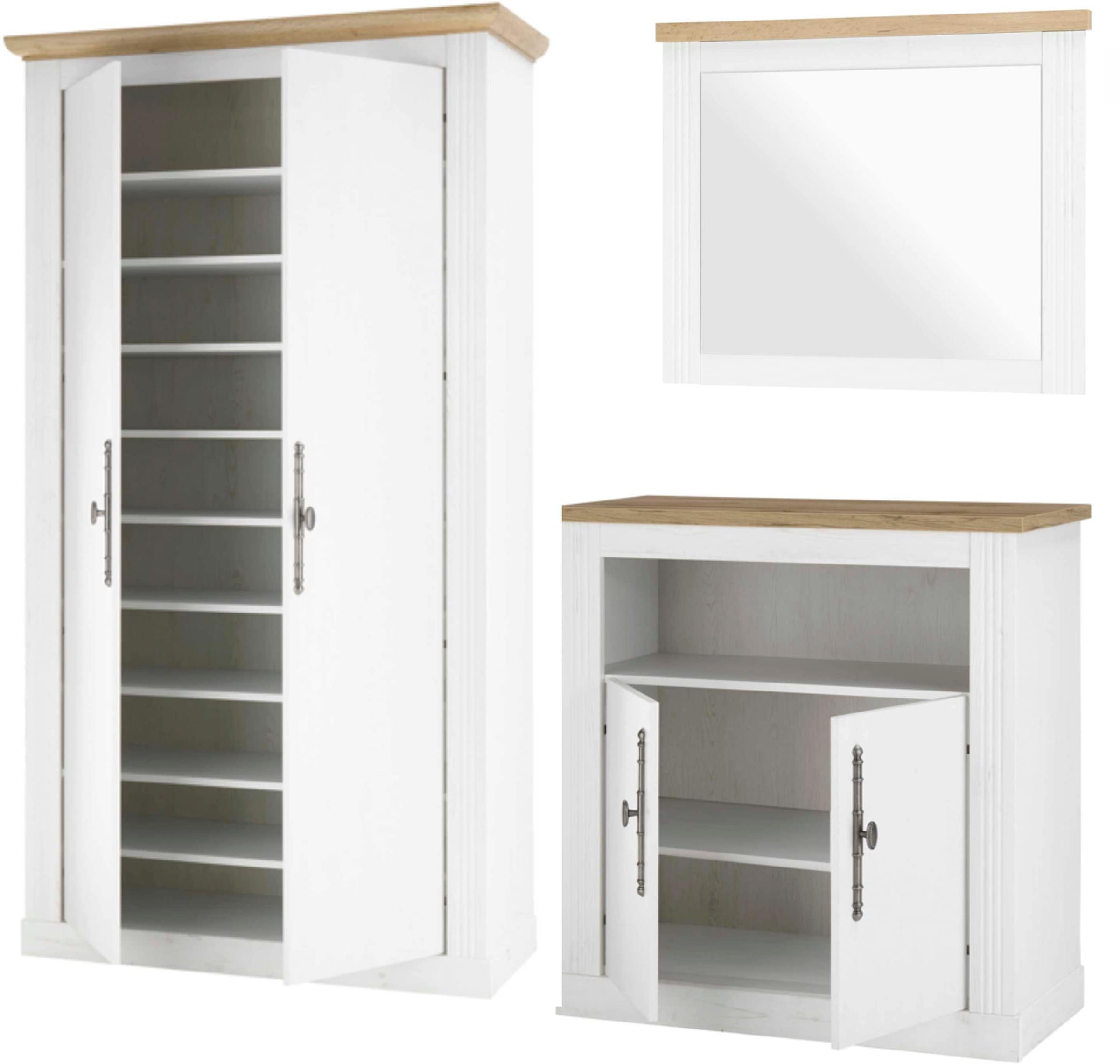 Home affaire Garderoben-Set »WESTMINSTER TOPSELLER!«, (3 St., Kommode, Spiegel, Garderobenschrank), im romantischen Landhausstil