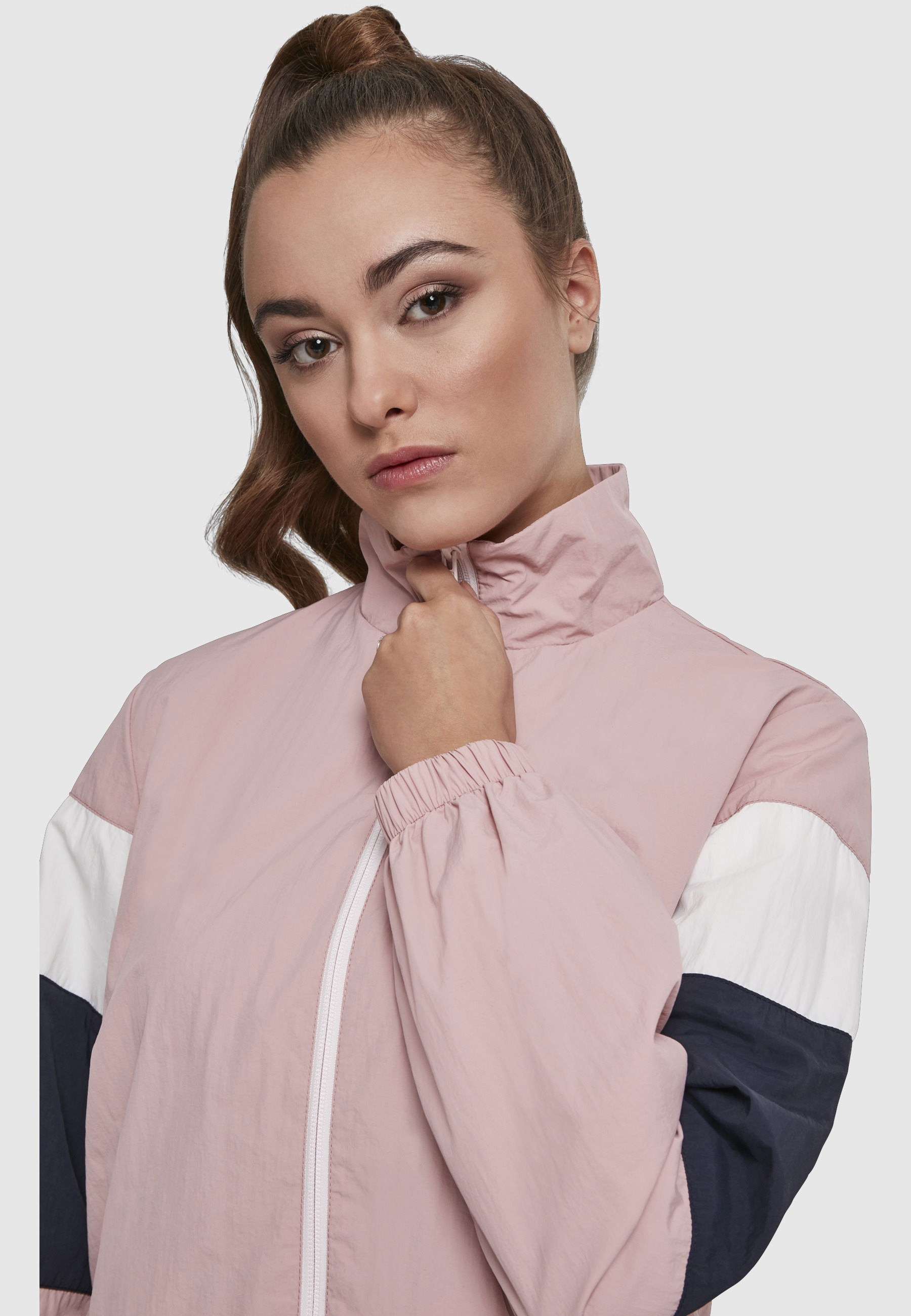 URBAN CLASSICS Allwetterjacke »Urban Classics Damen Ladies 3-Tone Crinkle Track Jacket« 1 Stk. tlg. ohne Kapuze