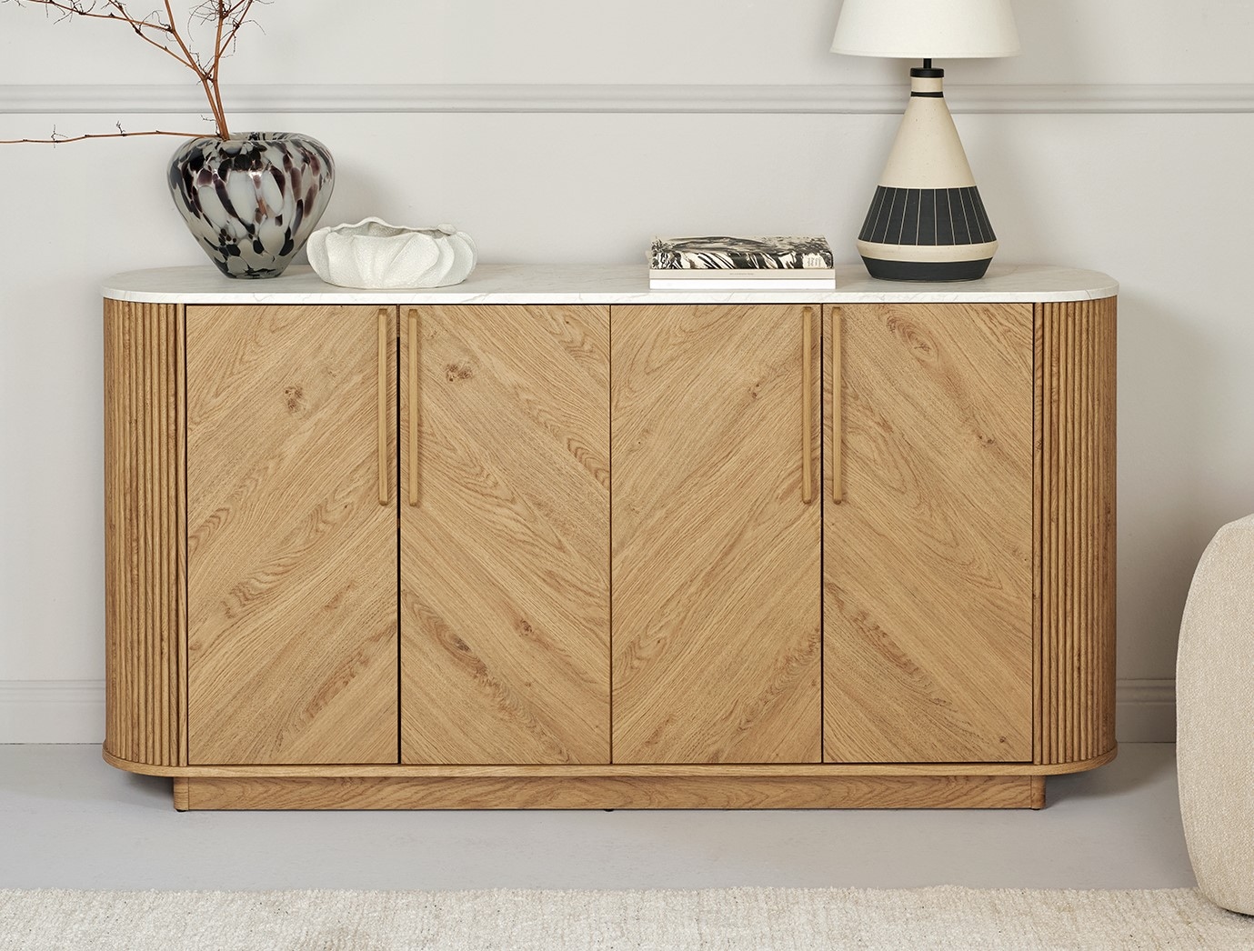 Jahnke Sideboard »ARROW SB 160«, (1 St.), Sideboard, abgerundet, Fischgrät-Muster, Breite 159,5 cm