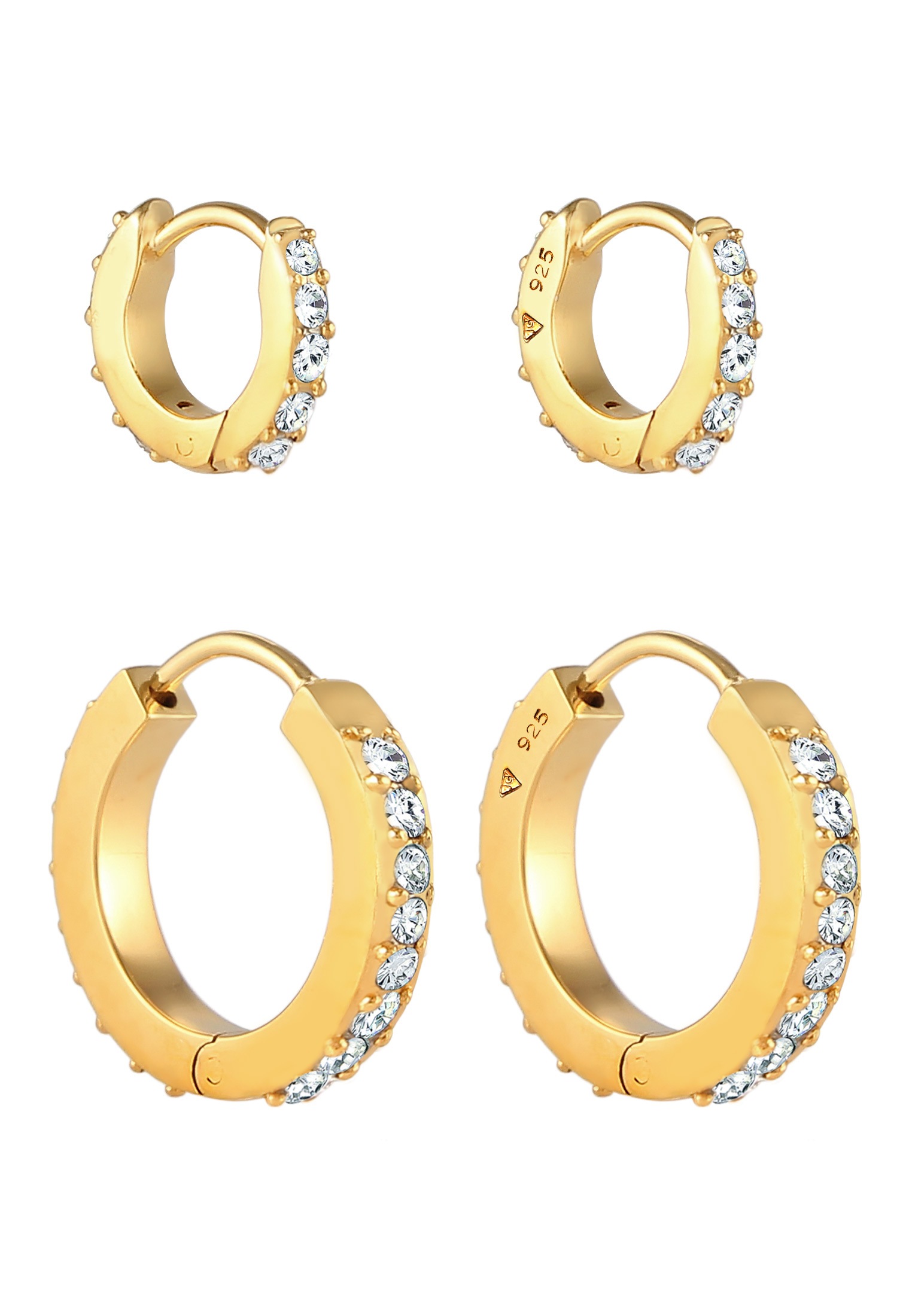 Paar Creolen ELLI "Creolen 2er Set 925 Silber, mit Kristallen von Swarovski", gold, Ohrringe, Damen, onesize,mit Steinen, Silber 925 (Sterlingsilber) 3