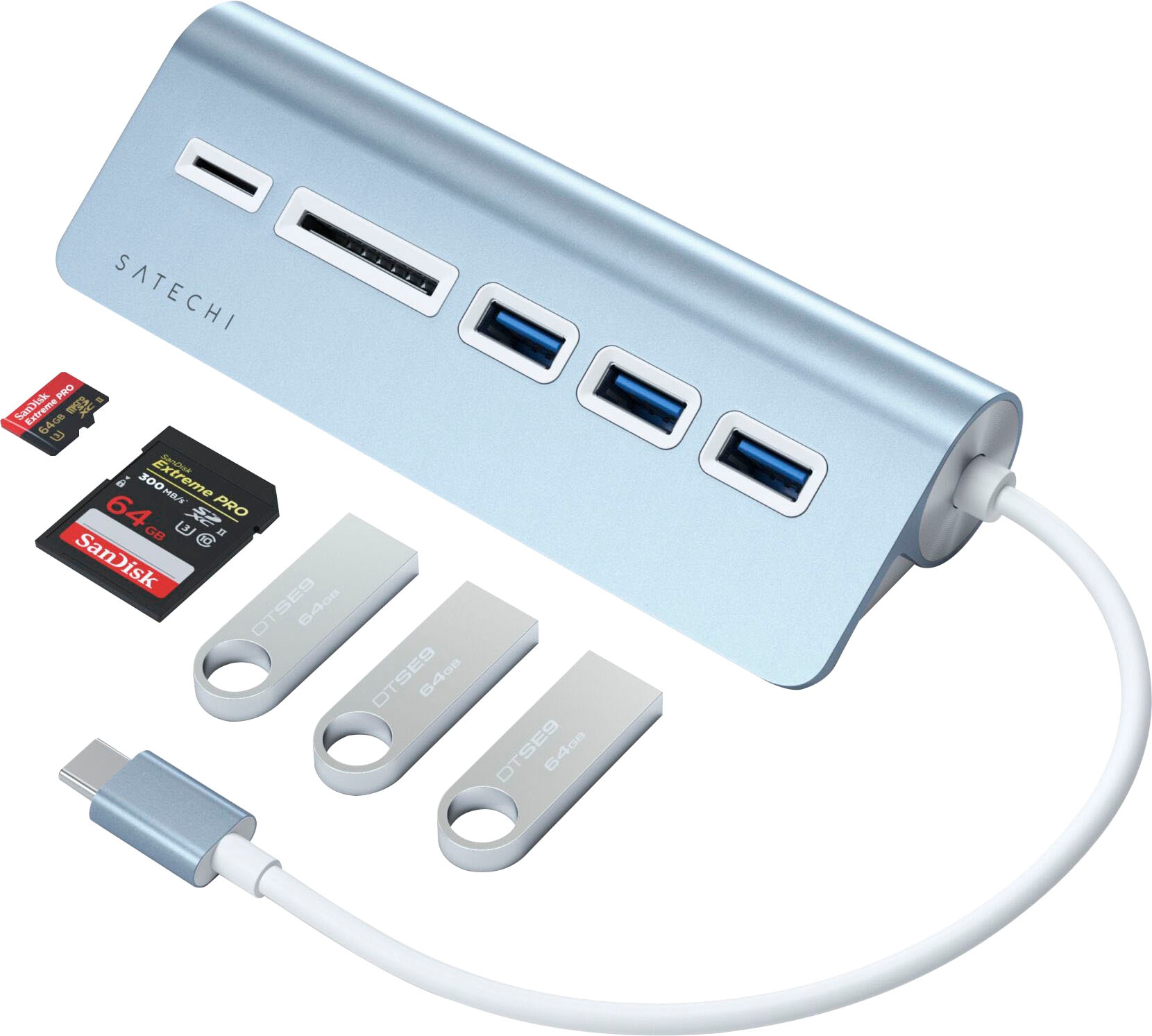 Satechi USB-Adapter »Type-C Aluminum USB Hub & Card Reader«, USB 3.0 Typ A zu USB Typ C