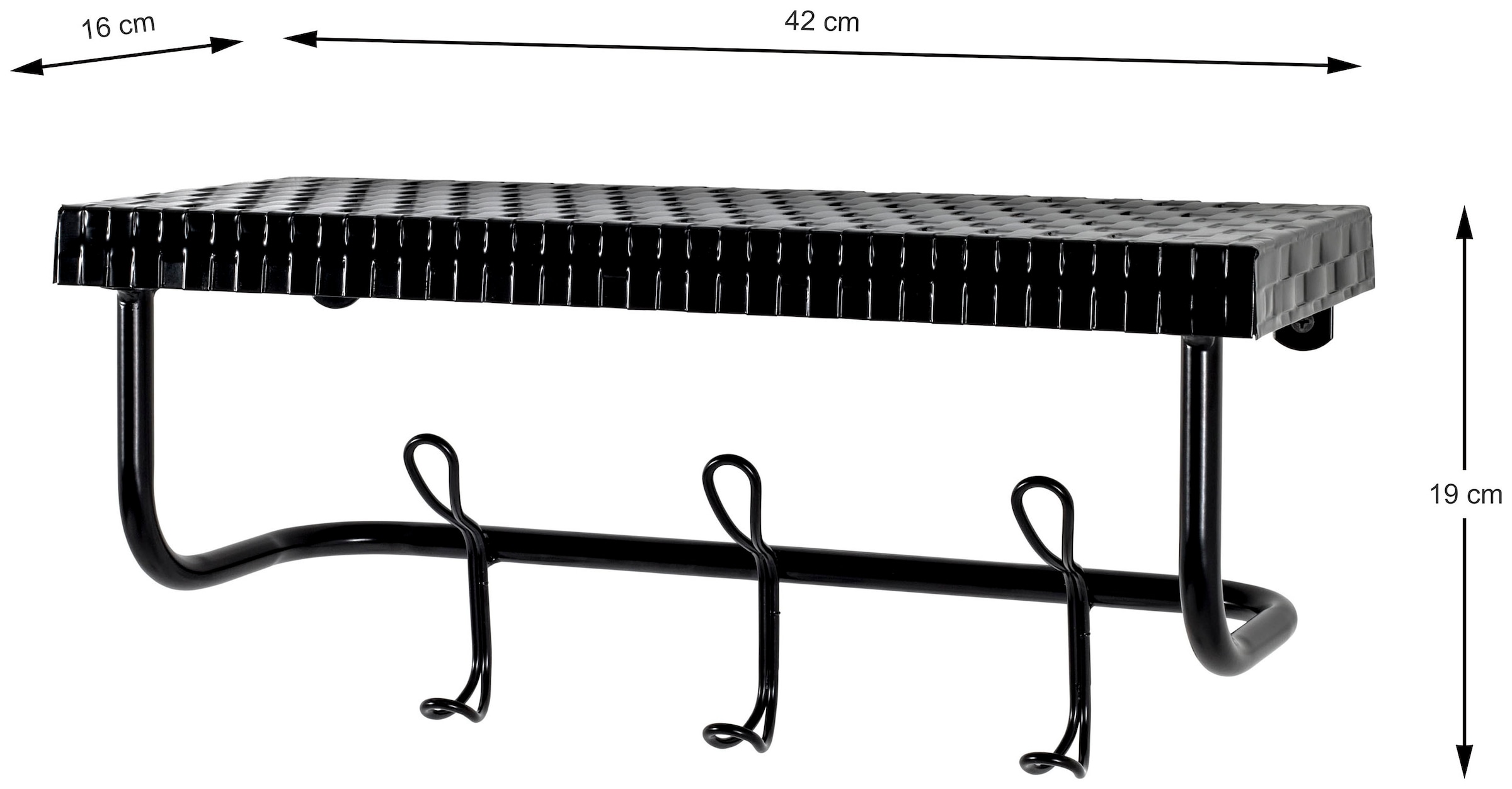 HAKU Garderobenleiste »Flurgarderobe, Garderobe, Garderobenhaken, Garderobenleiste,« rechteckig - aus Metall Schwarz - B/T/H 42/16/19 cm