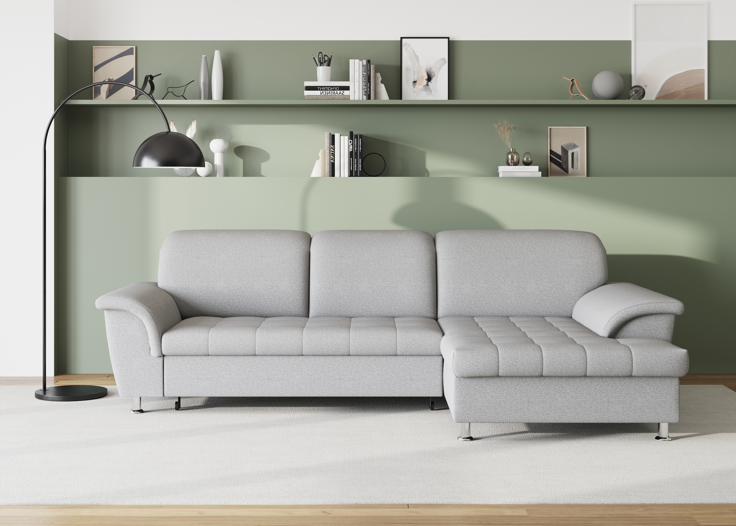DOMO collection Ecksofa "FRANZI 278x170x81 cm, Steppung im Sitzbereich, L-Form" wahlweise mit Bettfunktion, Bettkasten und Kopfteilverstellung