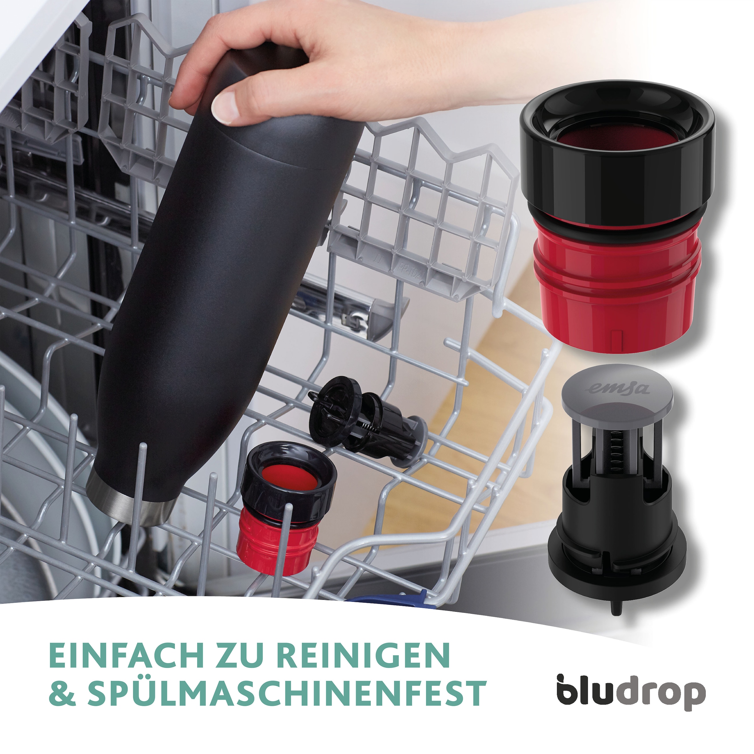 Emsa Trinkflasche »Bludrop Color«, (1 tlg.), Edelstahl, Quick-Press Deckel,  12h warm/24h kühl, spülmaschinenfest