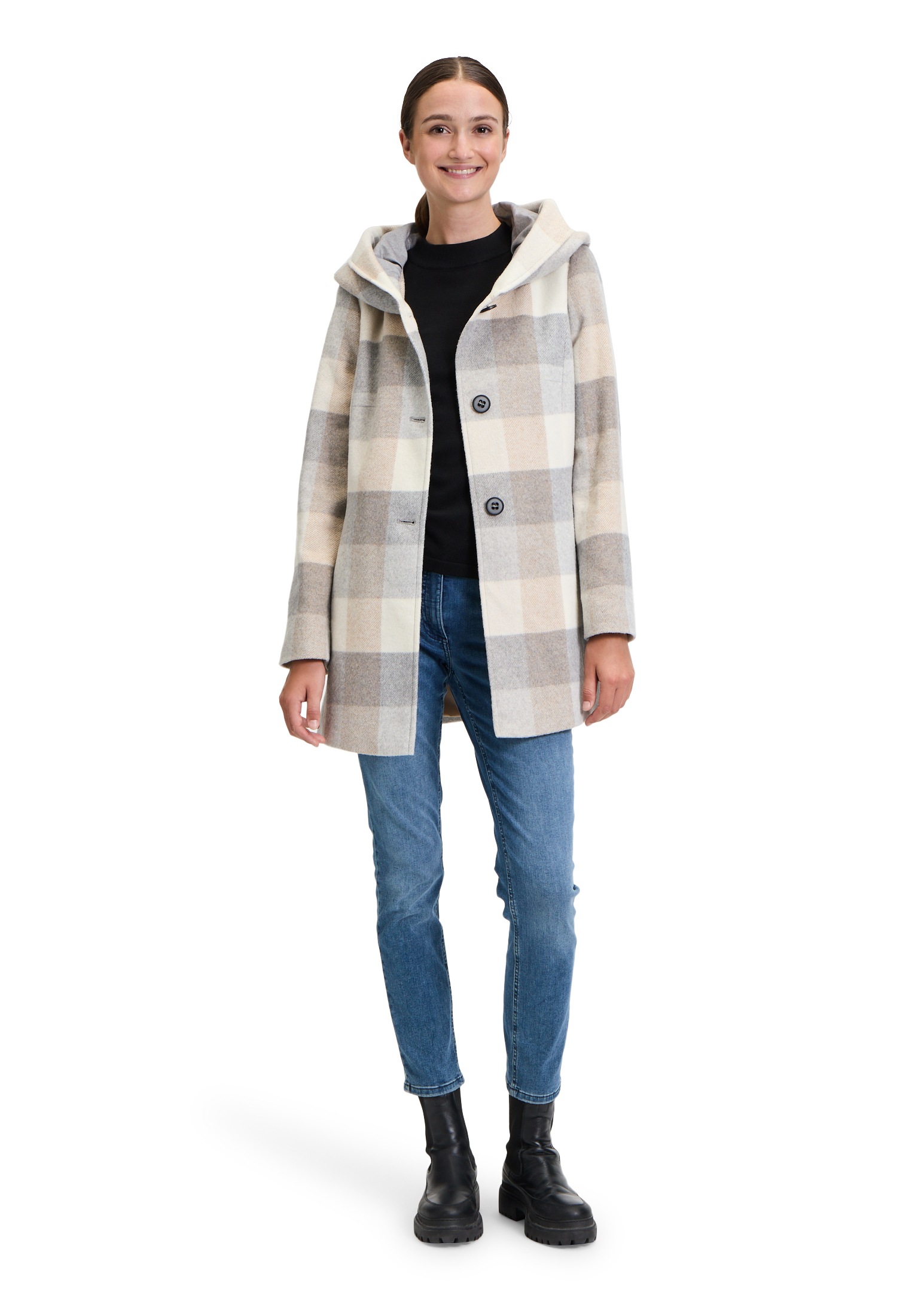 Amber & June Kurzjacke »Amber & June Damen Kurzmantel mit Kapuze«, mit Kapuze