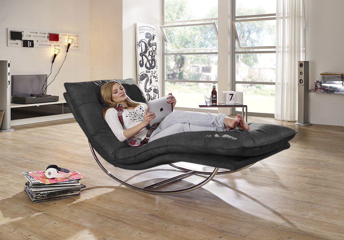 W.SCHILLIG Relaxliege "daily dreams" in Waffelkissen-Optik, Schaukelgestell Chrom glänzend, in 2 Breiten
