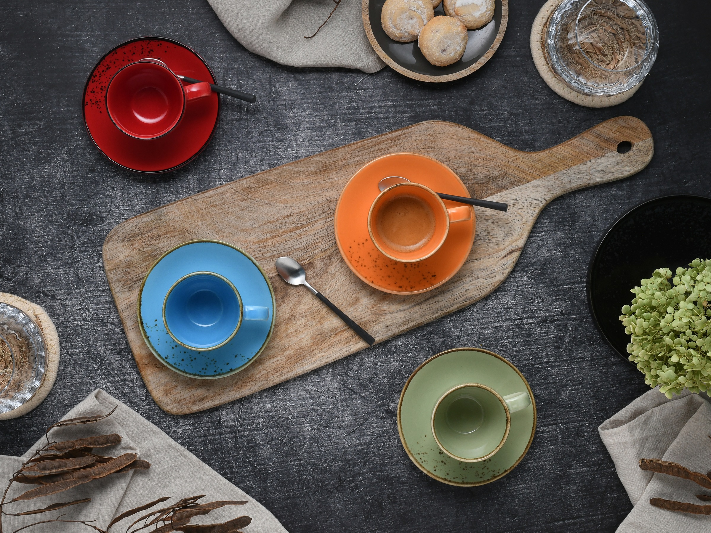 CreaTable Espressotasse »Nature Collection Mediterran, Espresso-Set, 8-tlg.« Handwerklicher Look, Vintage