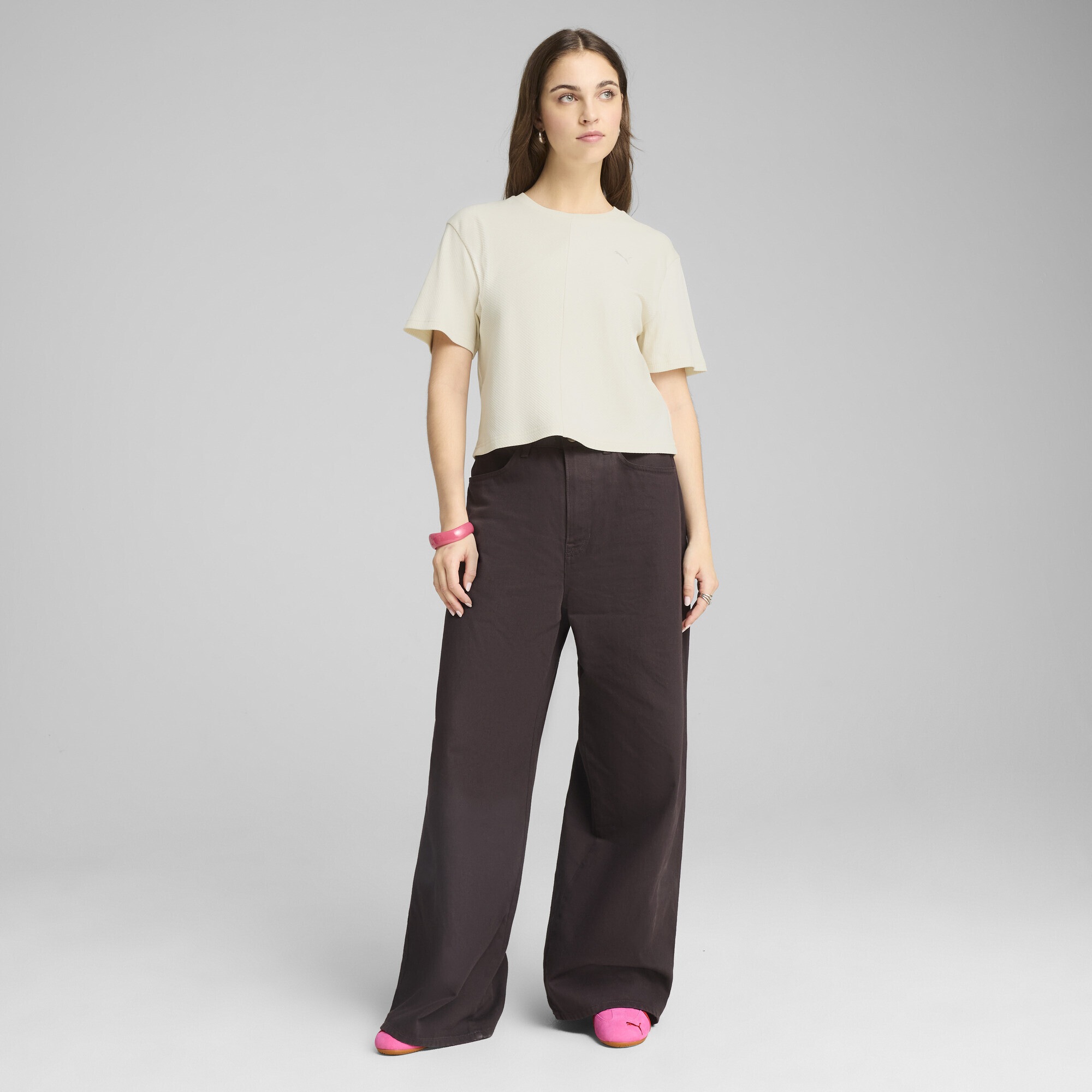 PUMA T-Shirt »WARDROBE ESS Geripptes Relaxed Fit T-Shirt Damen«