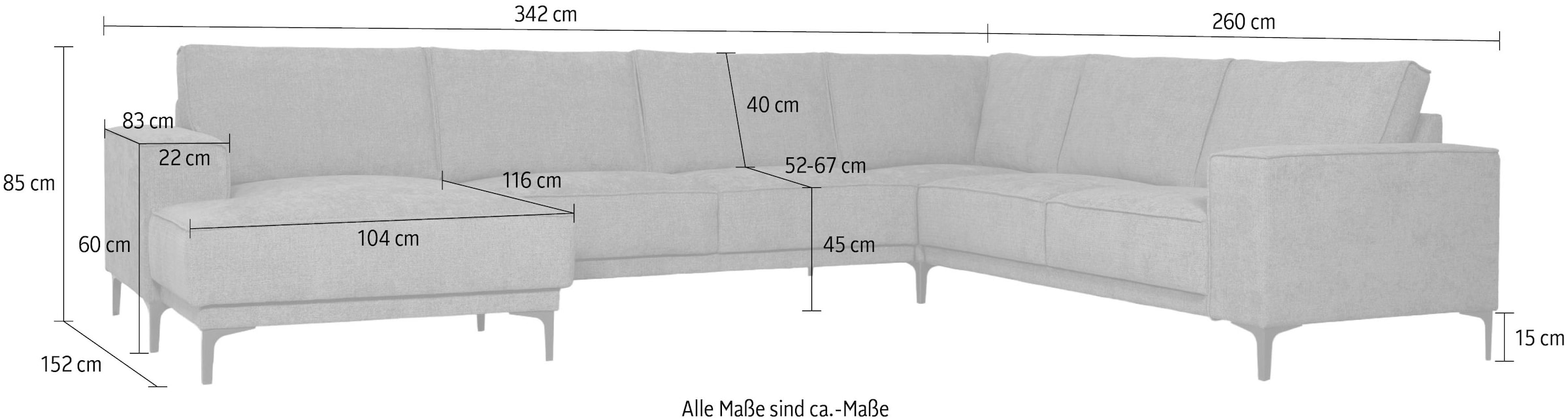OTTO home Wohnlandschaft »OLAND U-Form, XXL, B: 342 cm, Skandi-Design, Chenille« Skandi-Design in Struktur, Flachgewebe, Luxus-Microfaser, Boucle
