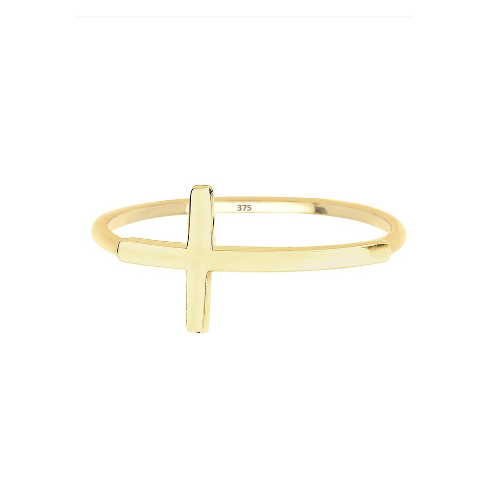 Elli Premium Fingerring »Kreuz Symbol Trend Blogger 375 Gelbgold«