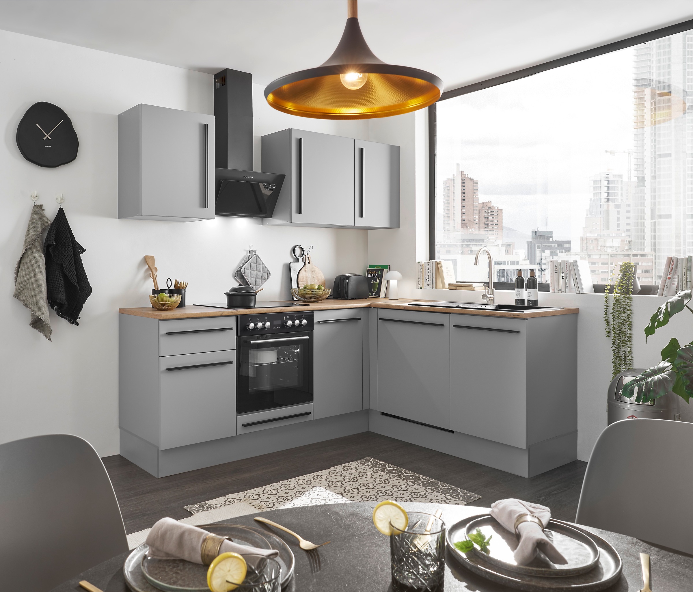 BASIC by Balculina Winkelküche »Denver, Küche BxHxT 220/115 x 211 x 60«, Breite 220 cm, wahlweise mit E-Geräten und Induktion