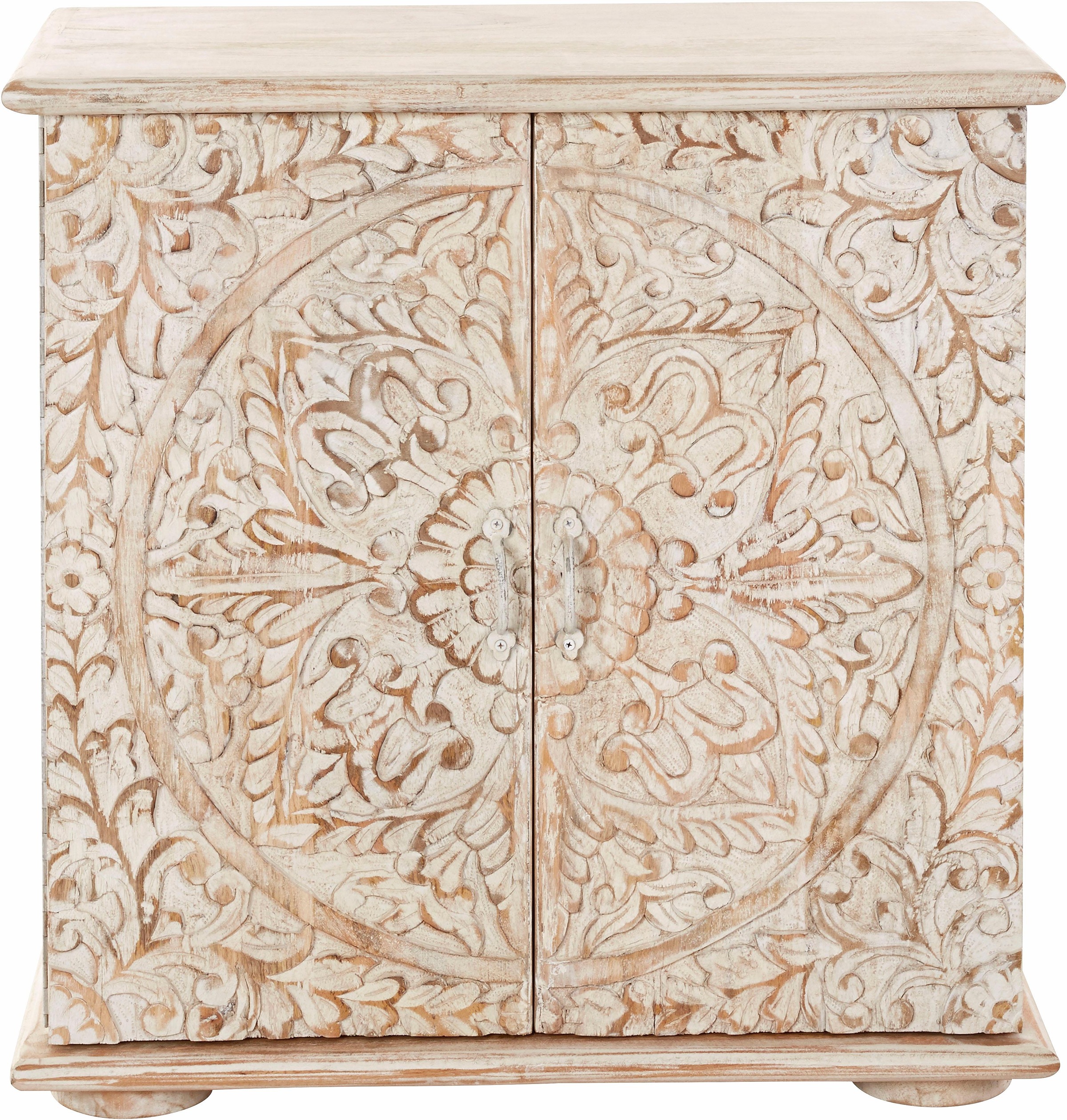 OTTO home Kommode "Sideboard mit 2 Türen, Breite/Höhe: 75/75 cm" Fronten mit individuellen Schnitzereien