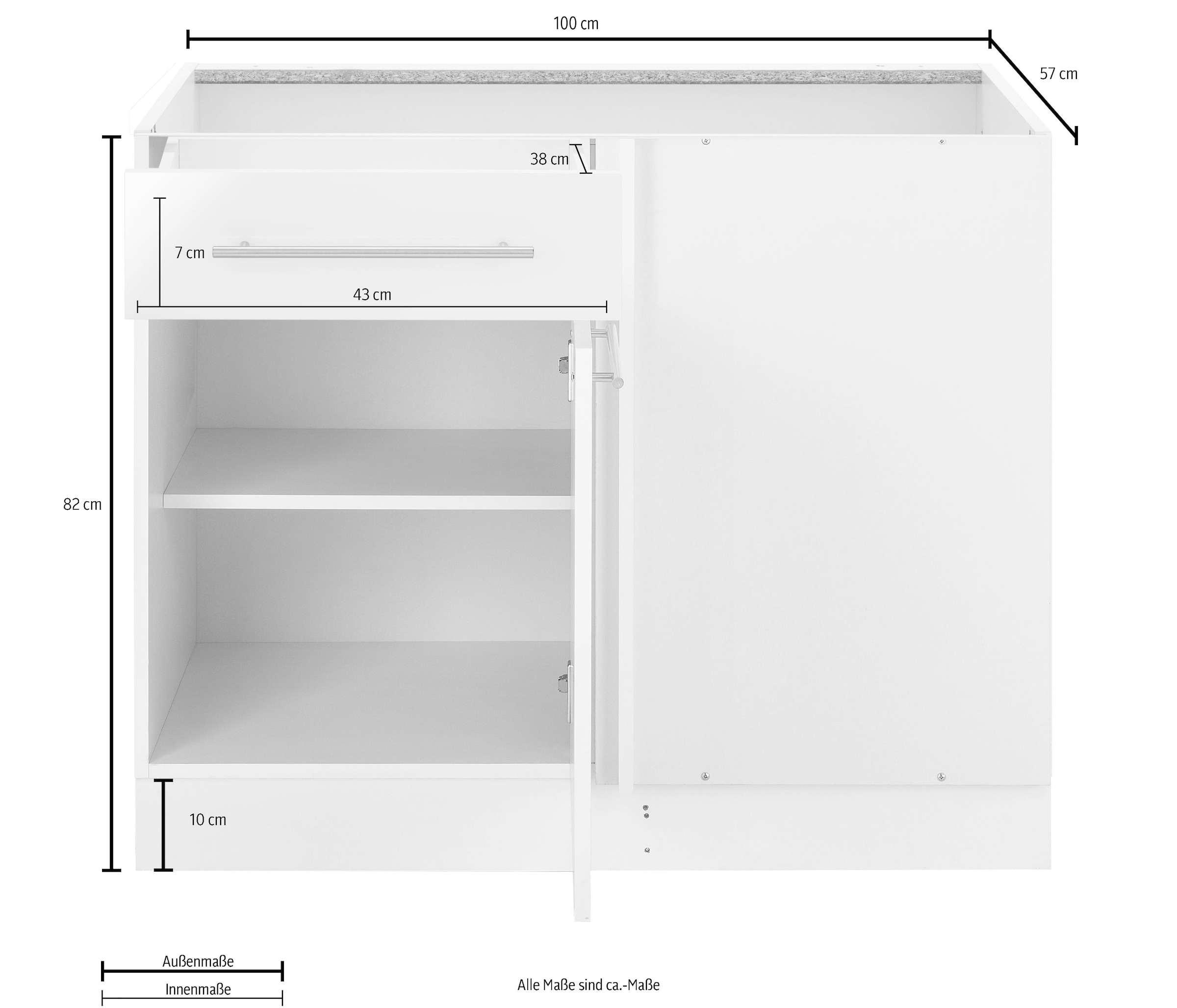 wiho Küchen Eckunterschrank »Flexi2«, Breite 100 cm, Planungsmaß 110 cm,  ohne Arbeitsplatte | BAUR