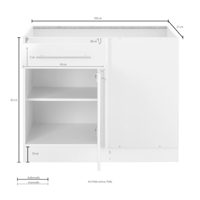 wiho Küchen Eckunterschrank »Flexi2«, Breite 100 cm, Planungsmaß 110 cm,  ohne Arbeitsplatte | BAUR