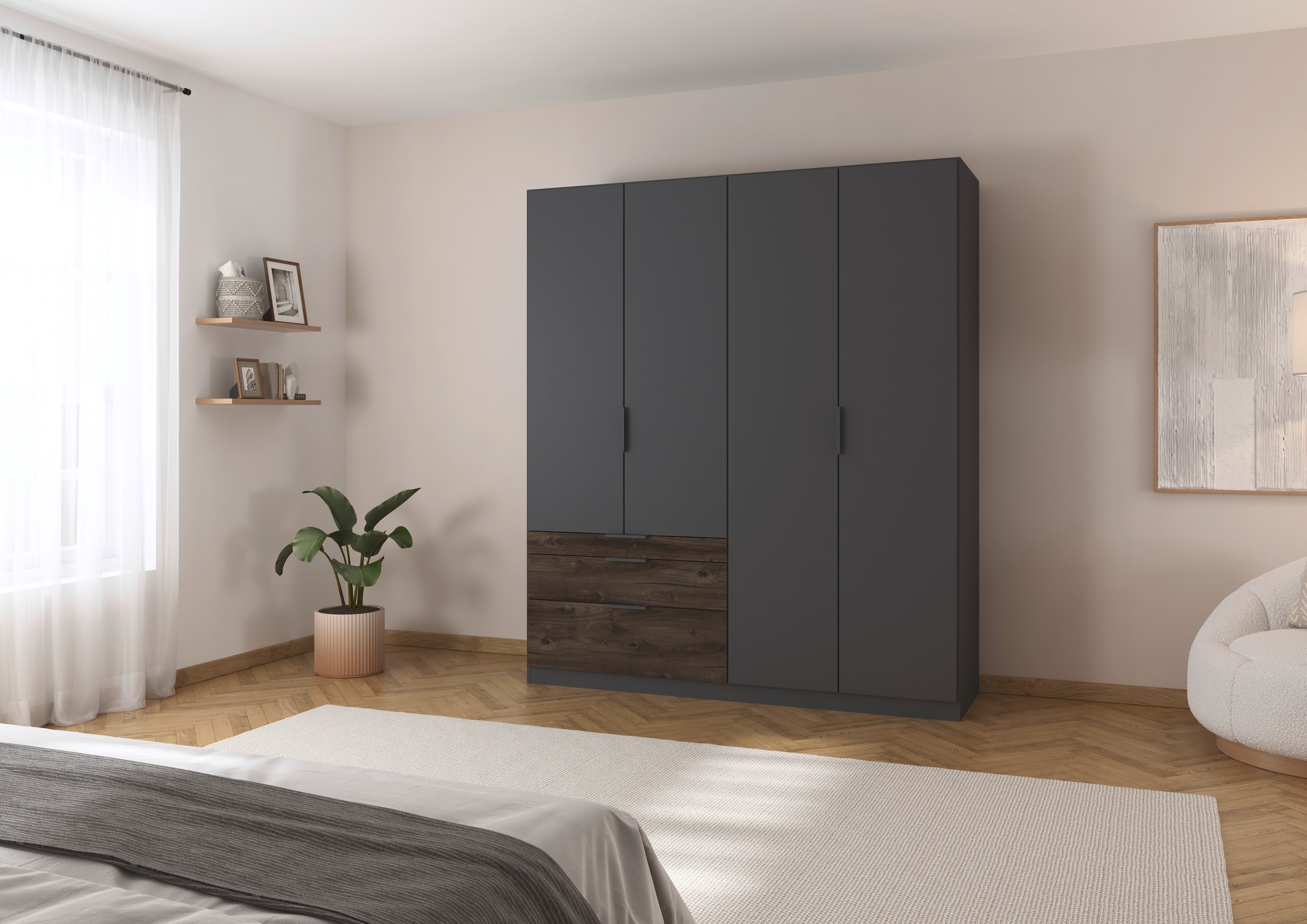 rauch Kleiderschrank »Drehtürenschrank Schrank Garderobe Schlafzimmerschrank KODA« oberer Schubkasten mit praktischer Inneneinteilung,  mit asymmetrisch angeordneten Schubladen MADE IN GERMANY