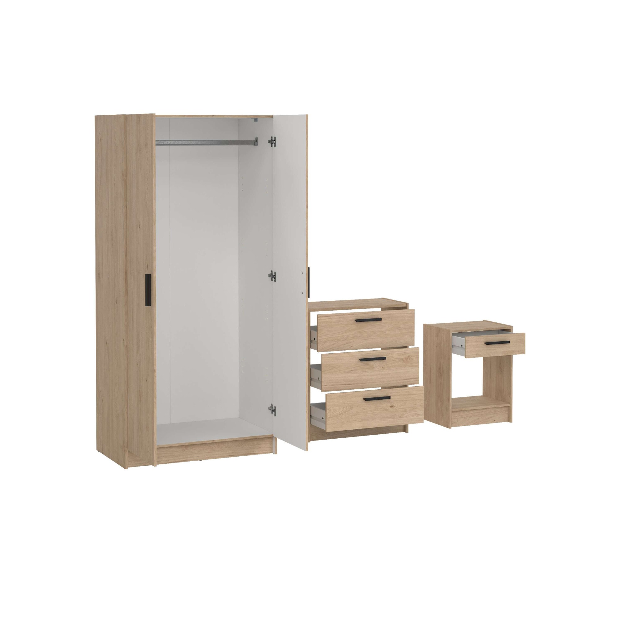 INOSIGN Schlafzimmer-Set »Escape, für Schlafzimmer, Jugendzimmer, aufbewahrung, Nordischer Stil«, (Set, 3 tlg.), (Set, 3-tlg), bestehend aus Kleiderschrank, Kommode & Nachttisch