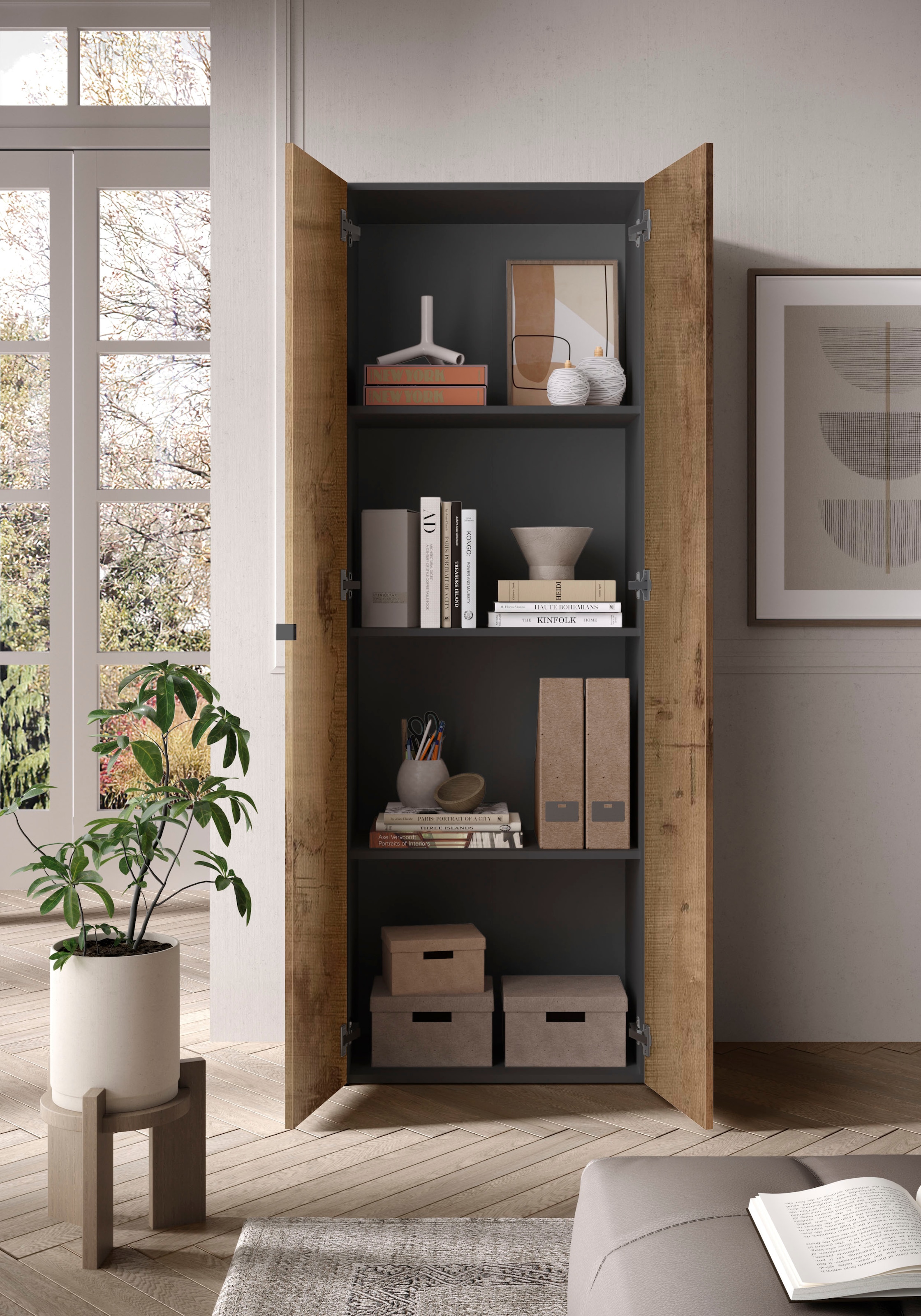 LC Aktenschrank »Basic, Büroschrank mit 2 Türen (innen 3 Einlegeböden),«, hoher Mehrzweckschrank in verschiedenen Farben, B 63 x H 184 cm