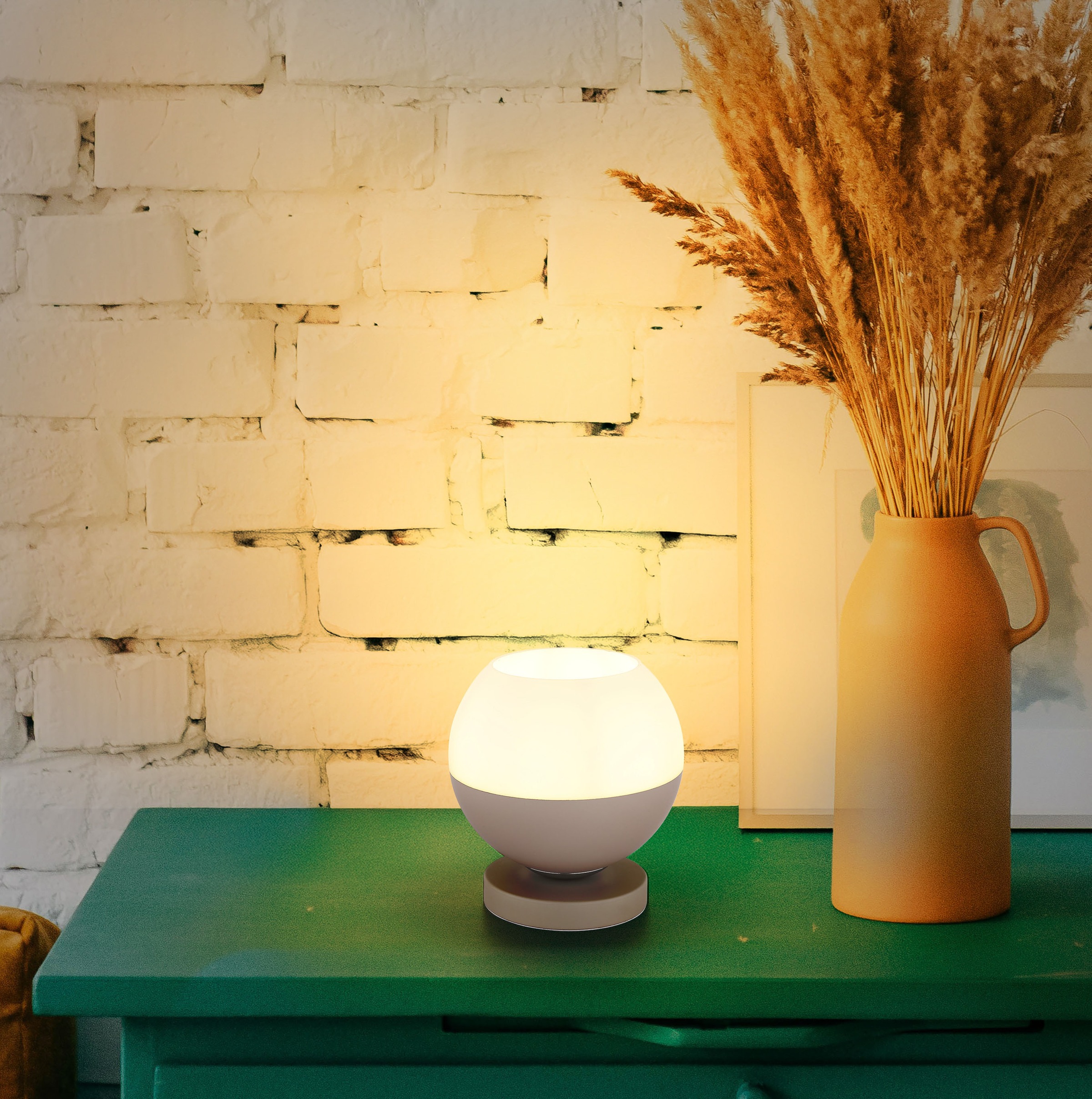 GLOBO LIGHTING Tischleuchte »RAGUSA« E27 1 Stk. Sandfarbene Tischlampe Glaskugel, Wippschalter, E27