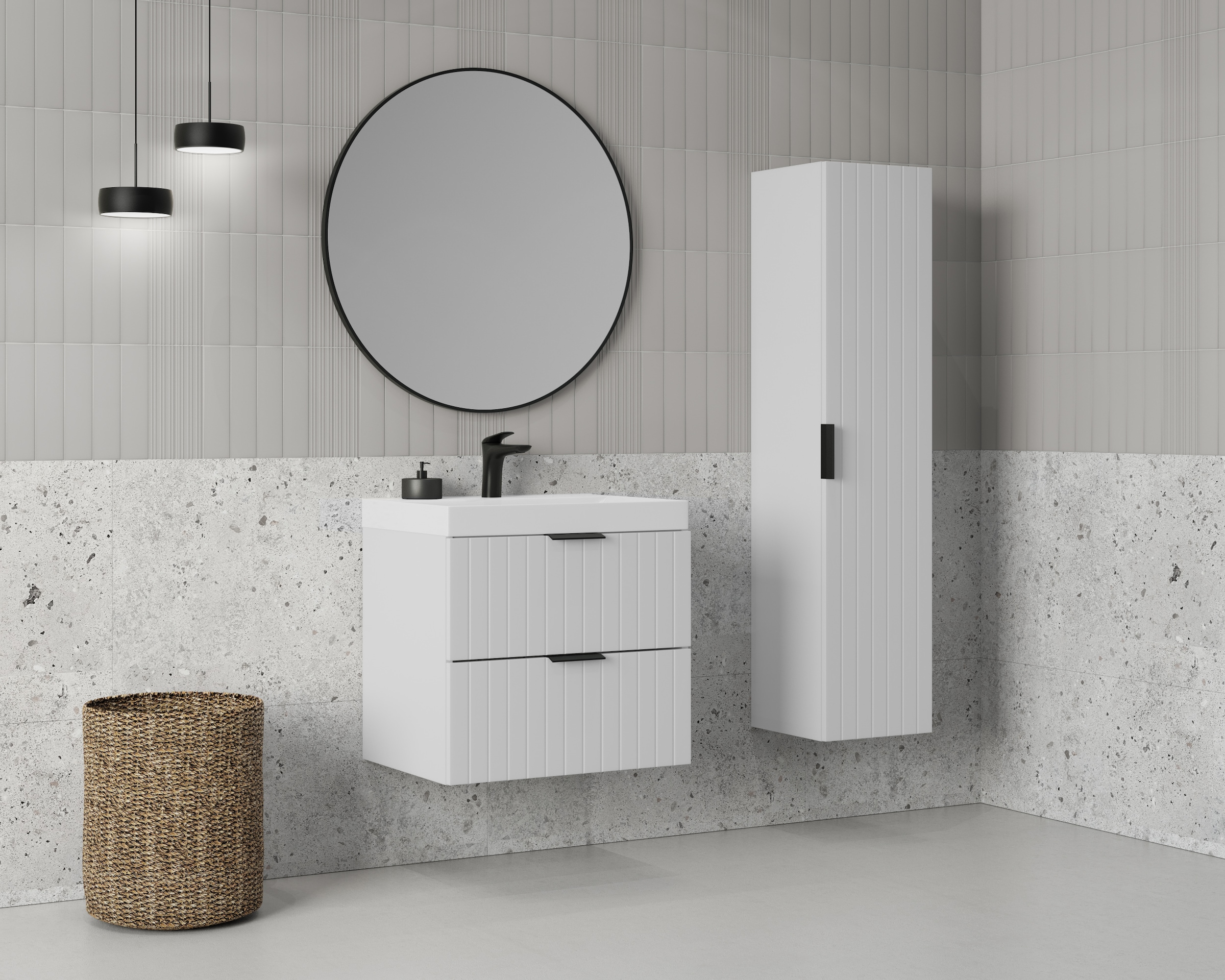 welltime Waschtisch »HARMONY mit Waschbecken, Breite 60 oder 80cm, modernes Design« Schrank mit 2 Schubladen, Soft-Close-Function, Paneeloptik