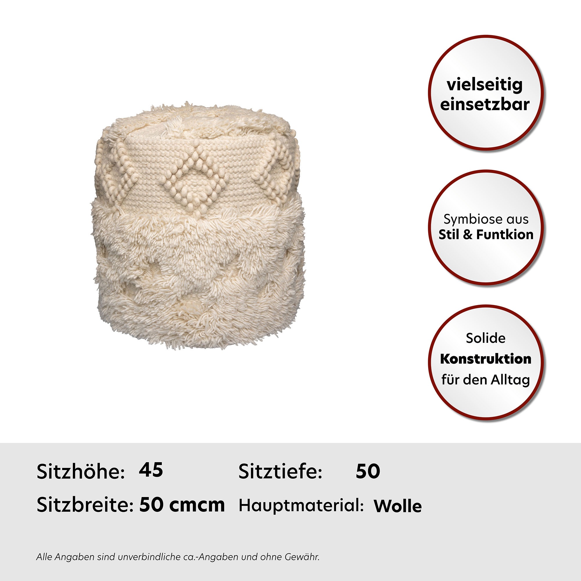 Thumbnail - Kayoom Pouf "Bohist 125 35cm x 35cm, Strukturen mit Fransen und Quasten" 1 Stk. tlg. handgefertigt, Unikat, sehr gut kom...