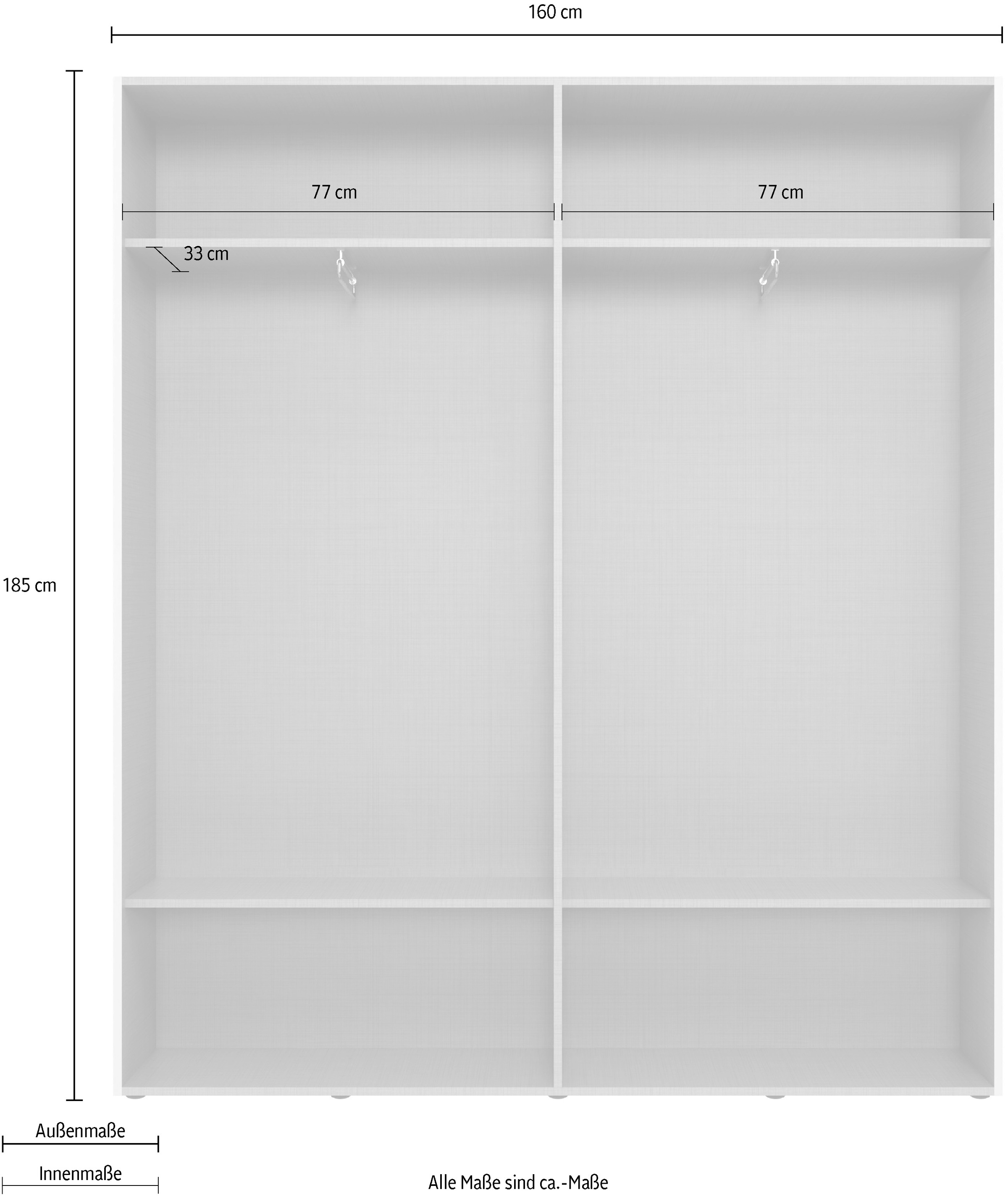 Wimex Kleiderschrank »Mugano, in 5 Breiten und 2 Höhen, Made in Germany«, (in Basic oder Premium Ausstattung mit 2 weiteren Einlegeböden), mit langen Griffstangen aus Metall, wahlweise mit oder ohne Spiegel