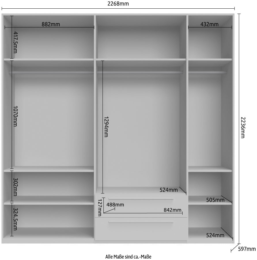 Places of Style Kleiderschrank »Piano, UV lackiert, hochglänzend in beige oder weiß, FSC-zertifiziert«, (Made in Europe), in vielen Breiten, Höhe 224cm, mit Soft-Close Funktion, 2 Schubladen