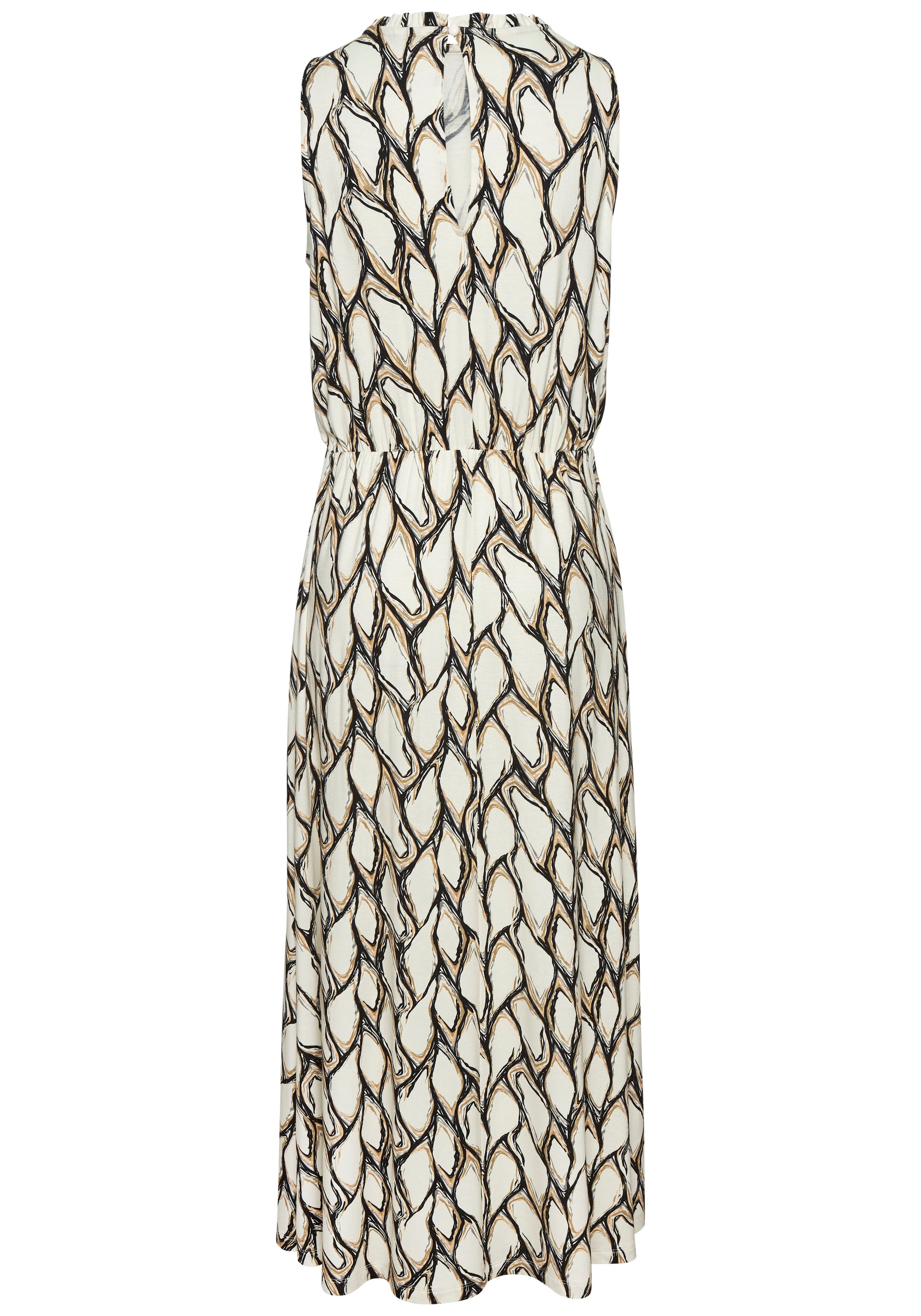 Jerseykleid LASCANA, Damen, Gr. 42, N-Gr, beige (creme, khaki bedruckt), Jersey, Obermaterial: 100% Viskose, bedruckt, figurumspielend knöchelfrei, hoch geschlossener Ausschnitt, Kleider Jerseykleid, mit Alloverdruck, Midikleid, hochgeschlossen, sommerlic 3