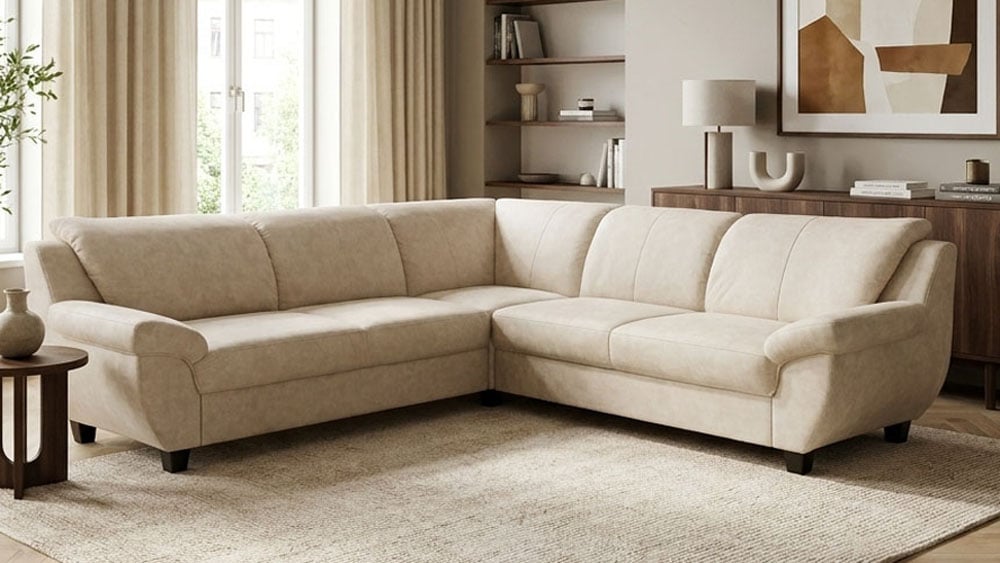 OTTO home "Sillkeborg 251 x 251 cm, formschönes Sofa mit dunklen Füßen" mit Schlaffunktion, L-Form, aus Pet Friendly Bezug