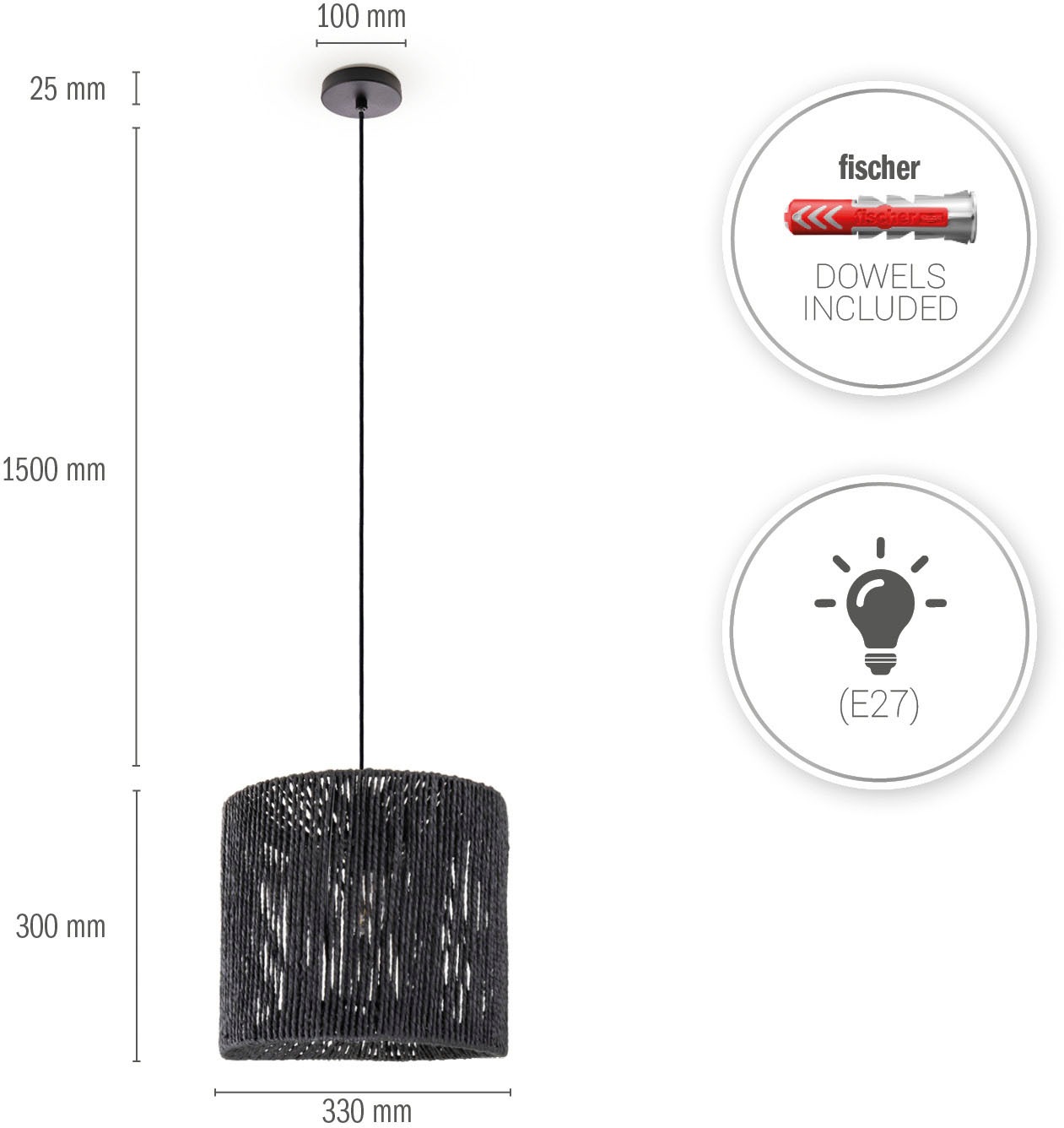 Paco Home Pendelleuchte »Hugo Ramira«, Leuchtmittel E27 | ohne Leuchtmittel, Wohnzimmer Esszimmer Rattan Optik Boho Schirm Papier E27 Modern