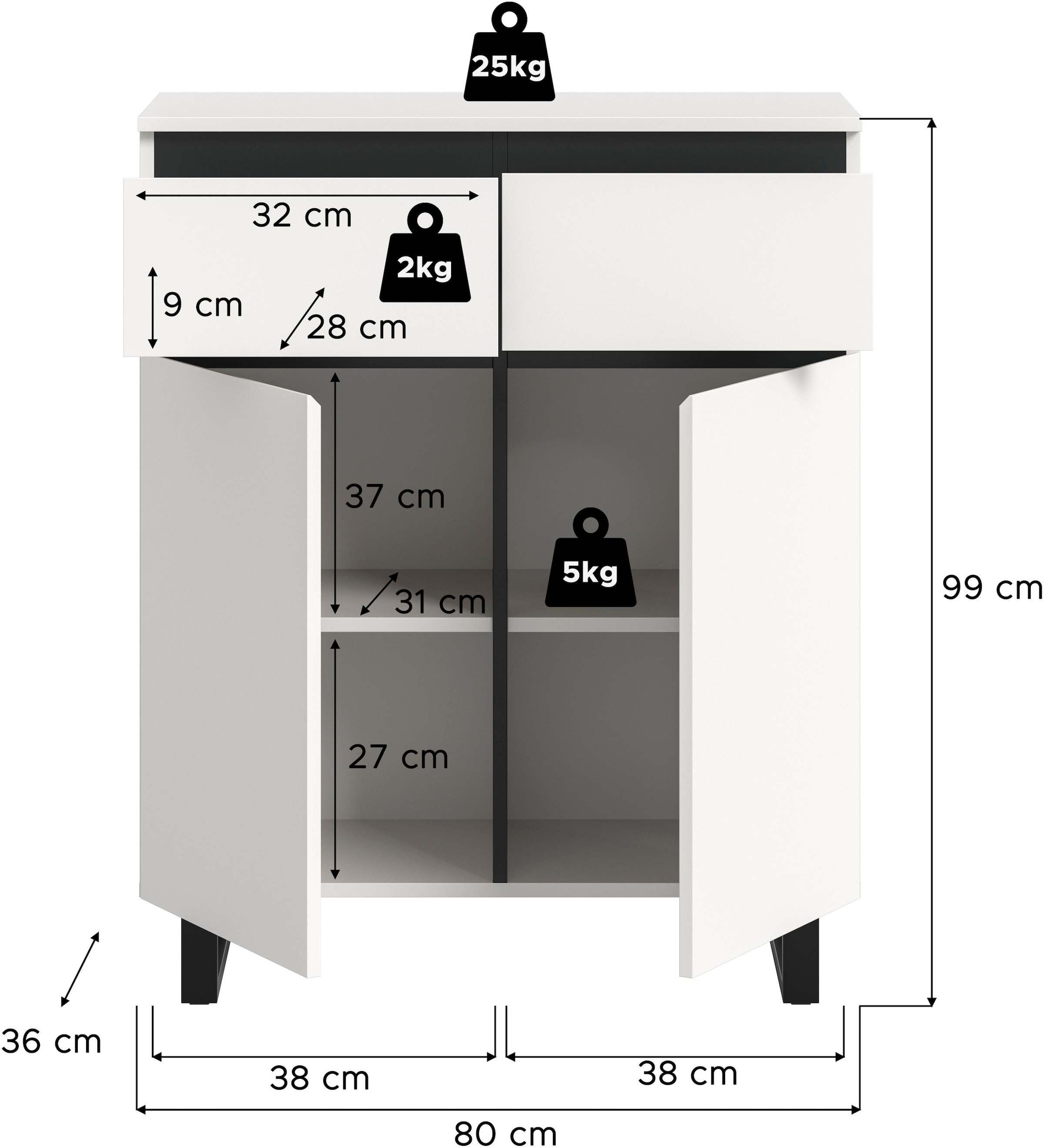 INOSIGN Kommode »TOMA, Höhe: 99cm, mit Metall-Kufen-Fuß, 2 Türen, 2 Schubkästen«, Anrichte, Sideboard, Schrank, Board, Highboard