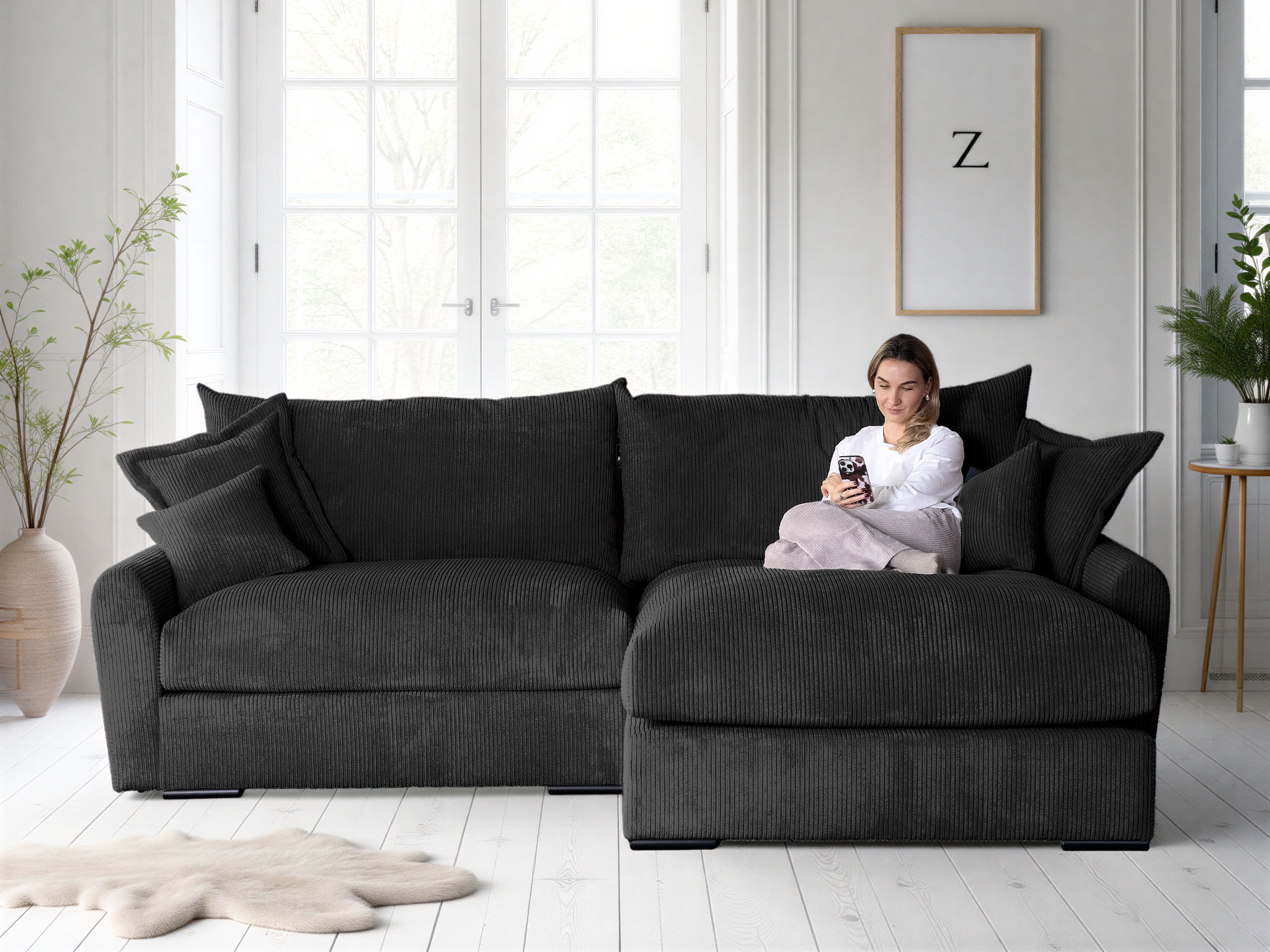 Home affaire Ecksofa "Finca XXL L-Form, B: 247 cm" 4 Zierkissen, Mega-Sofa, in Cord oder Chenille-Struktur, Federkern