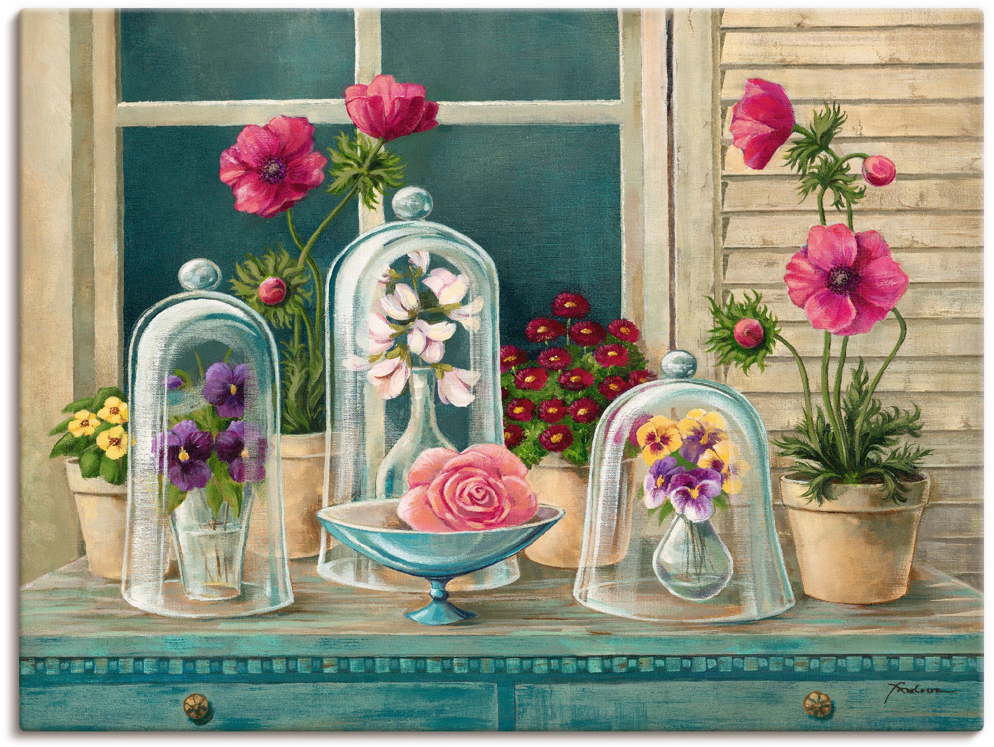 Artland Leinwandbild "Kollektion mit Blumen" Arrangements 1 Stk. tlg. auf Holzrahmen gespannt