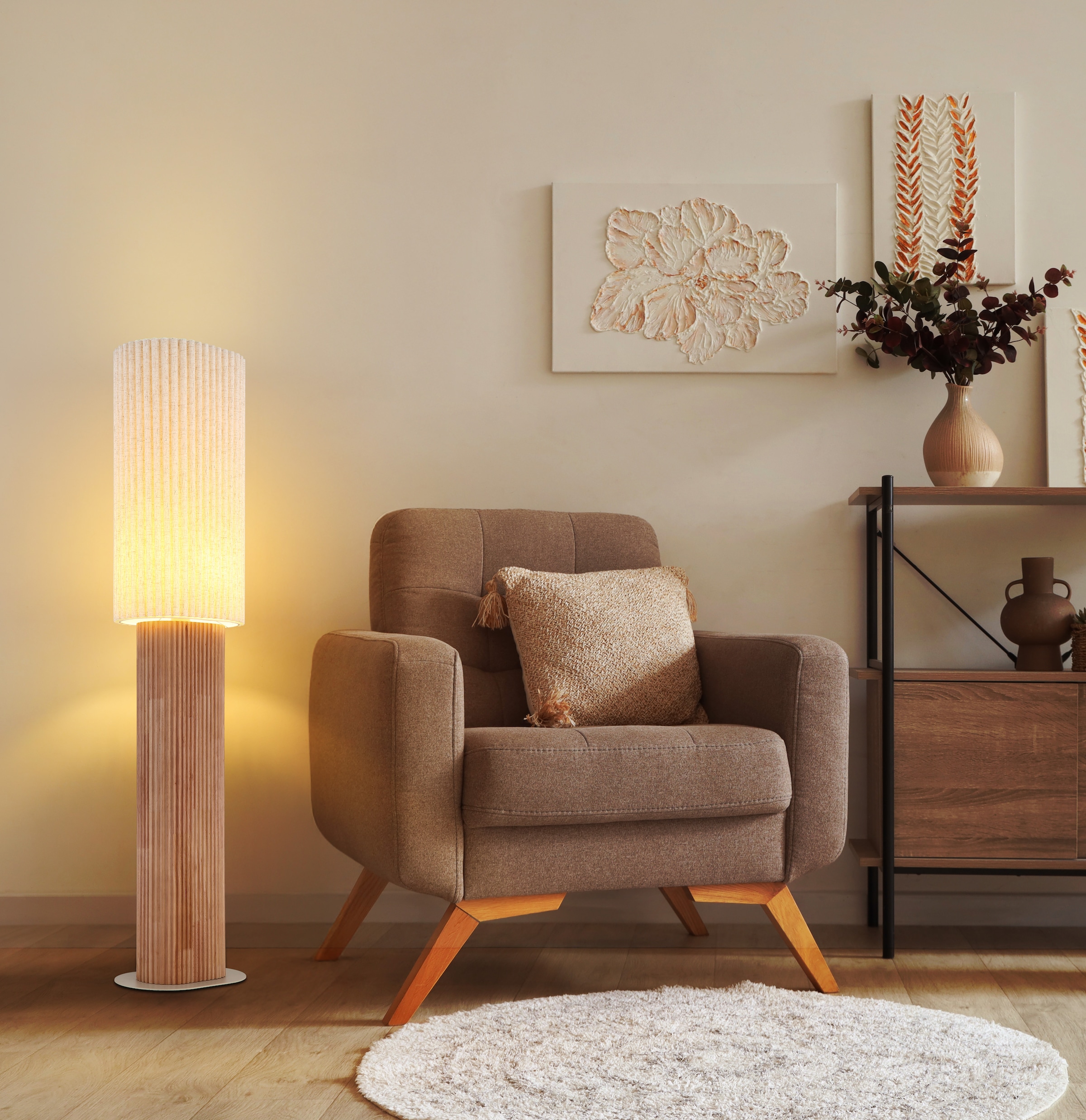 GLOBO LIGHTING Stehlampe »JANNIE« E27 1 Stk. Stehleuchte Holz & Leinen, gemütlich, natürlich & stilvoll